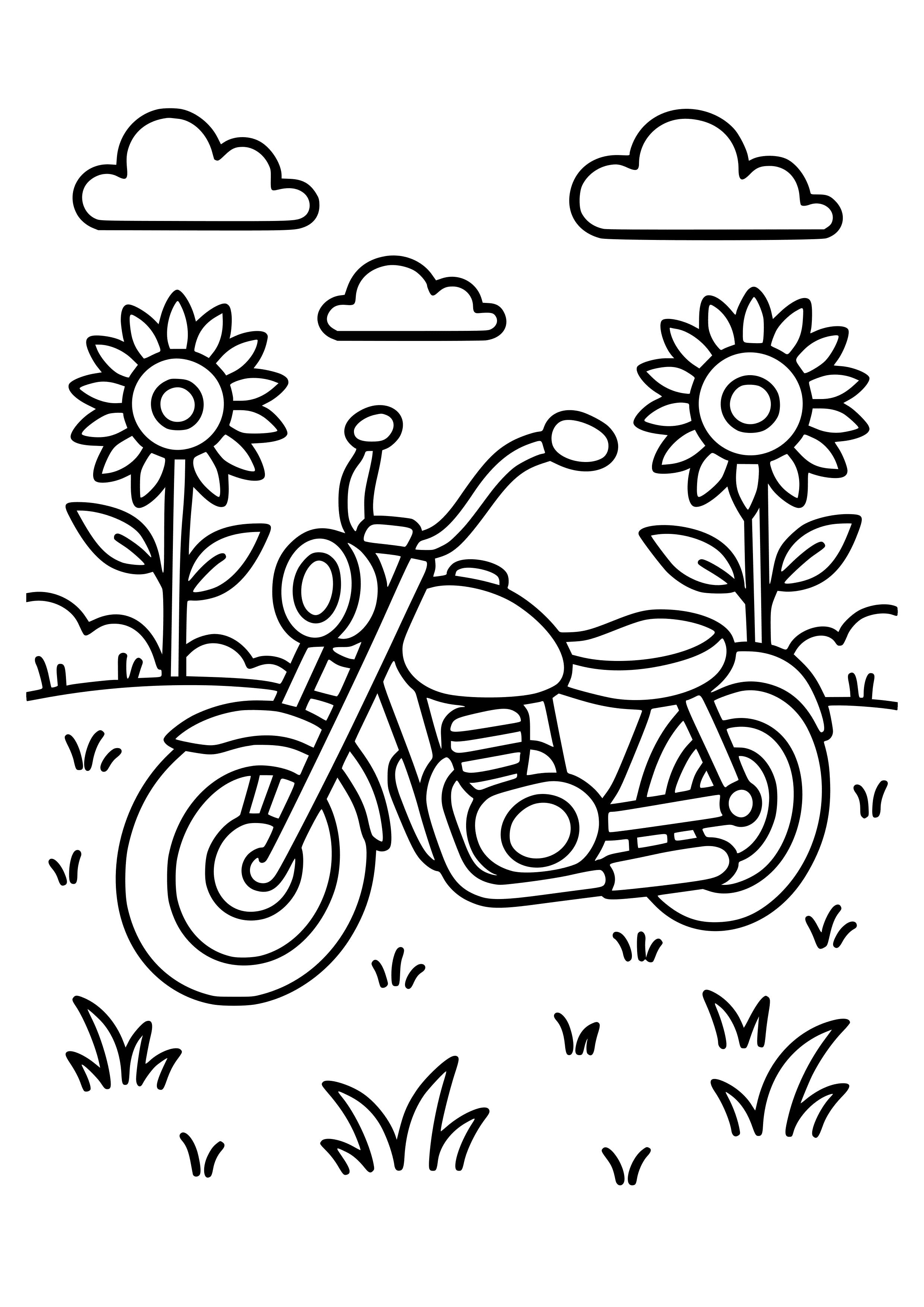 Motorbike in a Sunflower Field Coloring Page