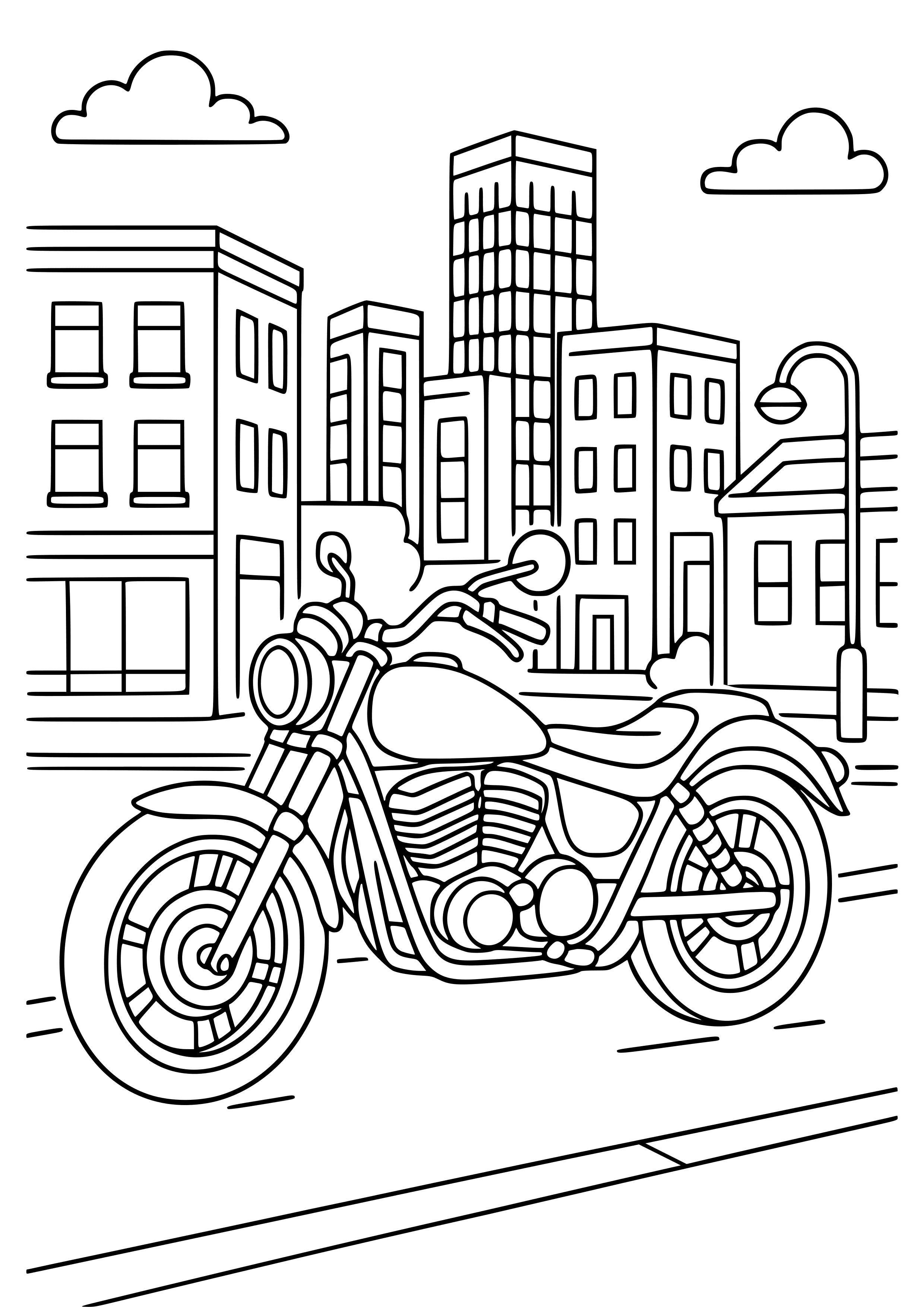 Motorbike on a City Street Coloring Page