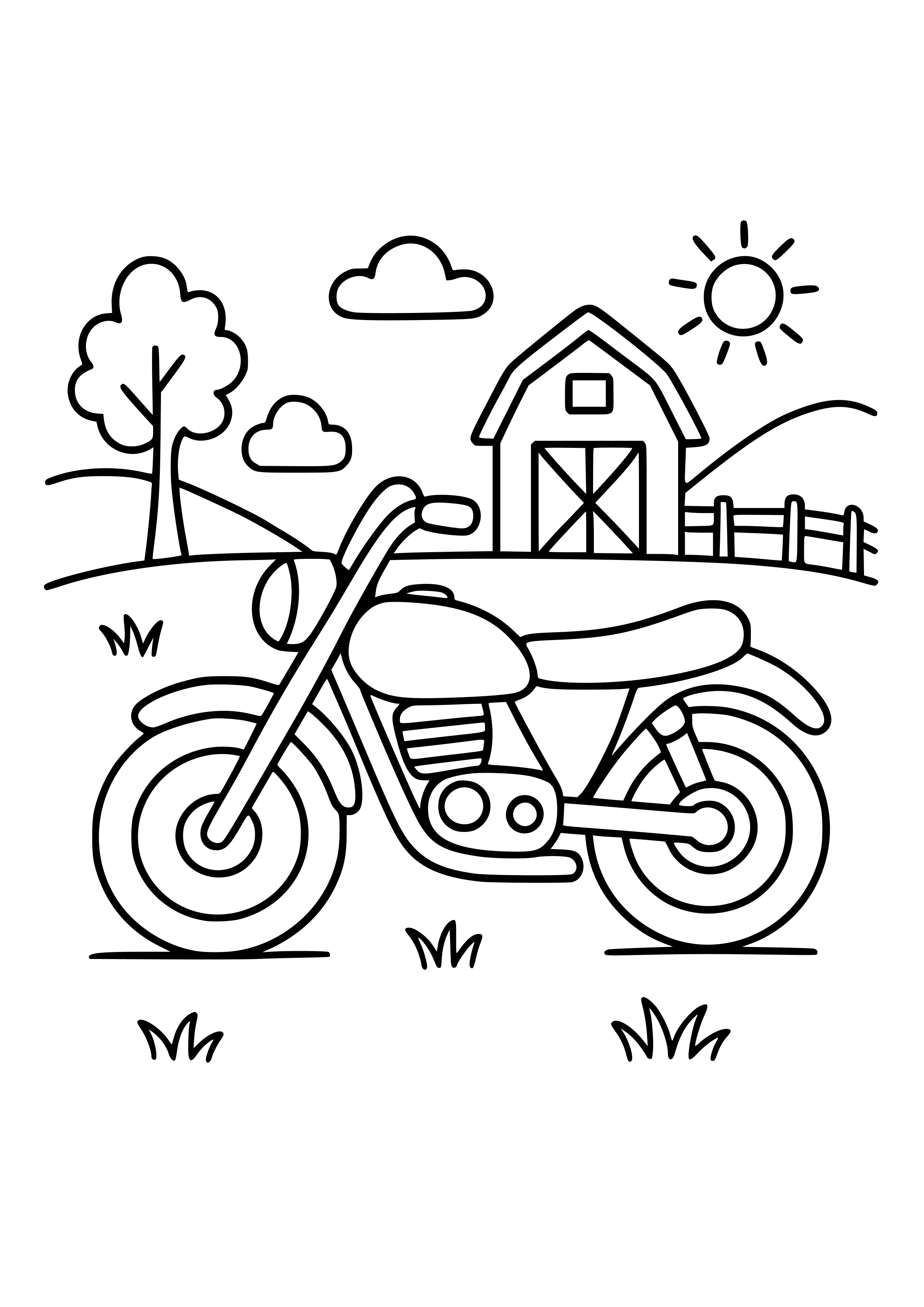 Motorbike on a Farm Coloring Page