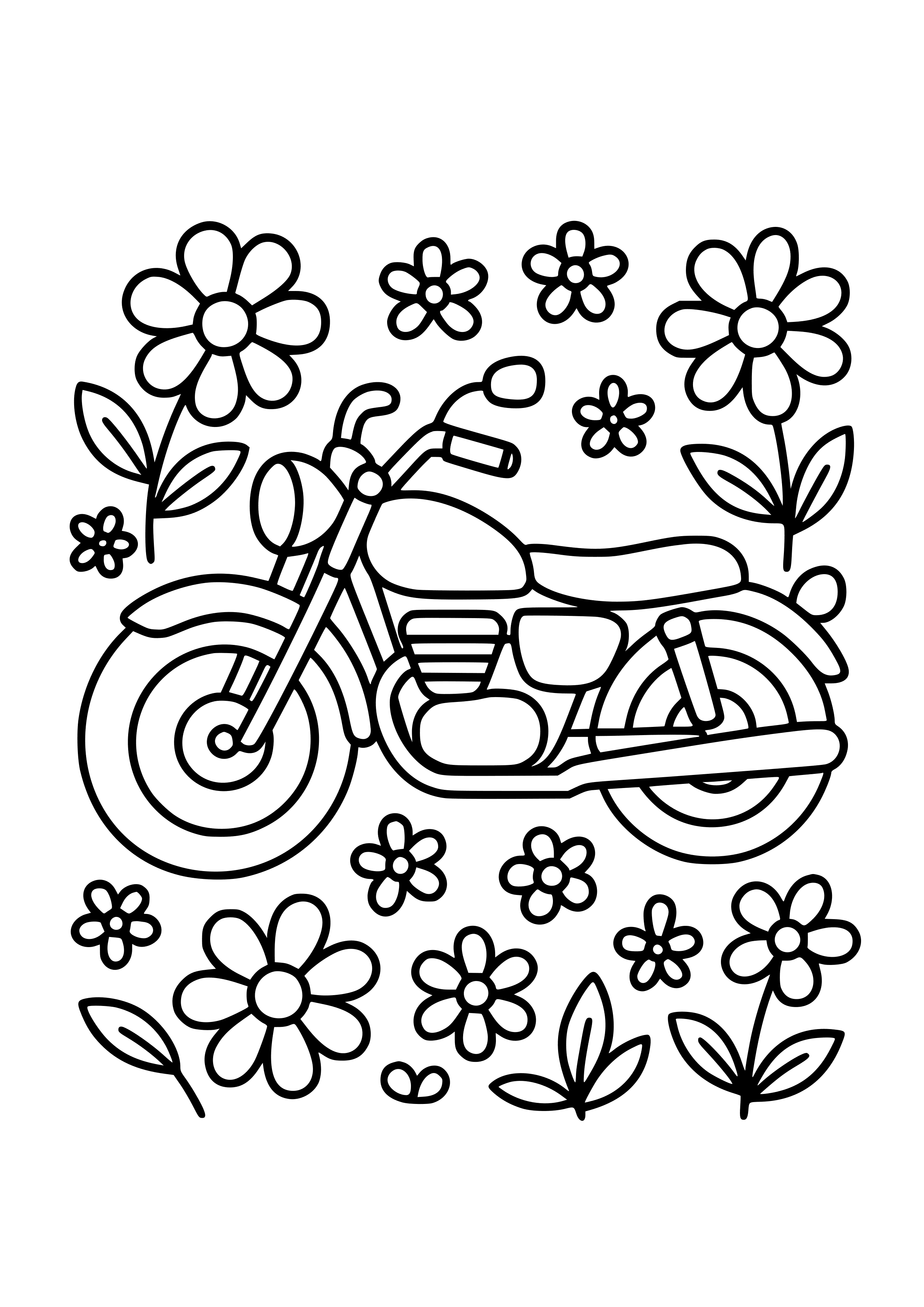 Motorbike Surrounded by Flowers Coloring Page