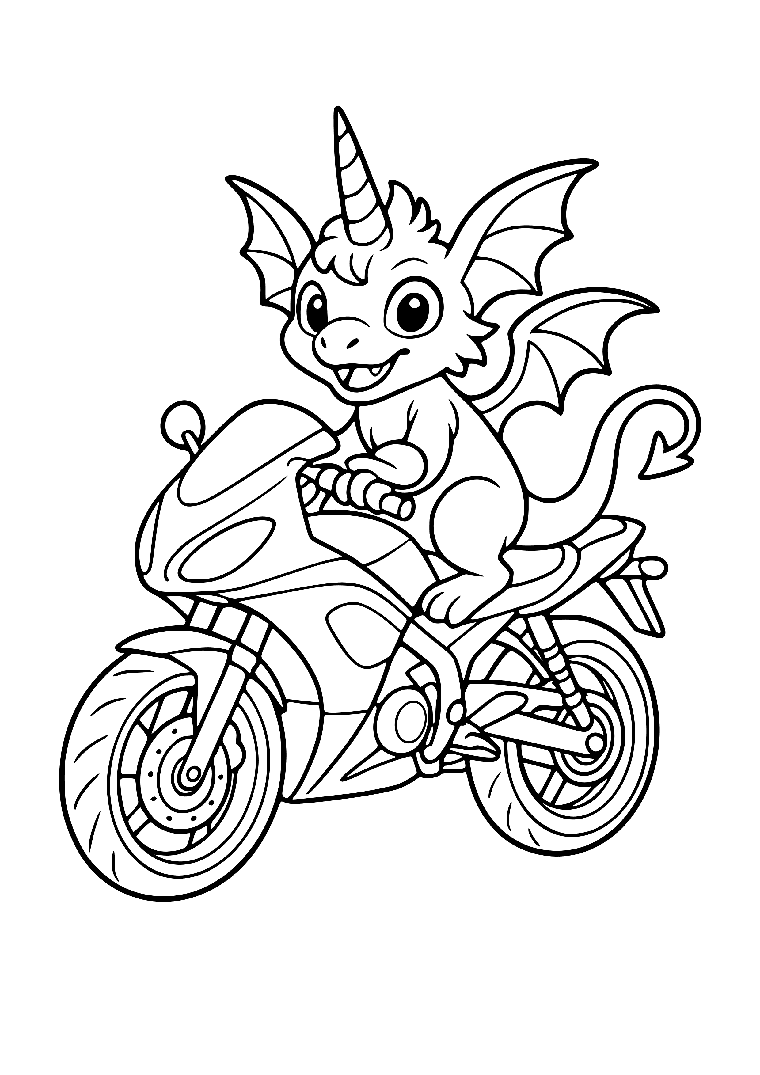 Motorbike with a Magical Creature Coloring Page