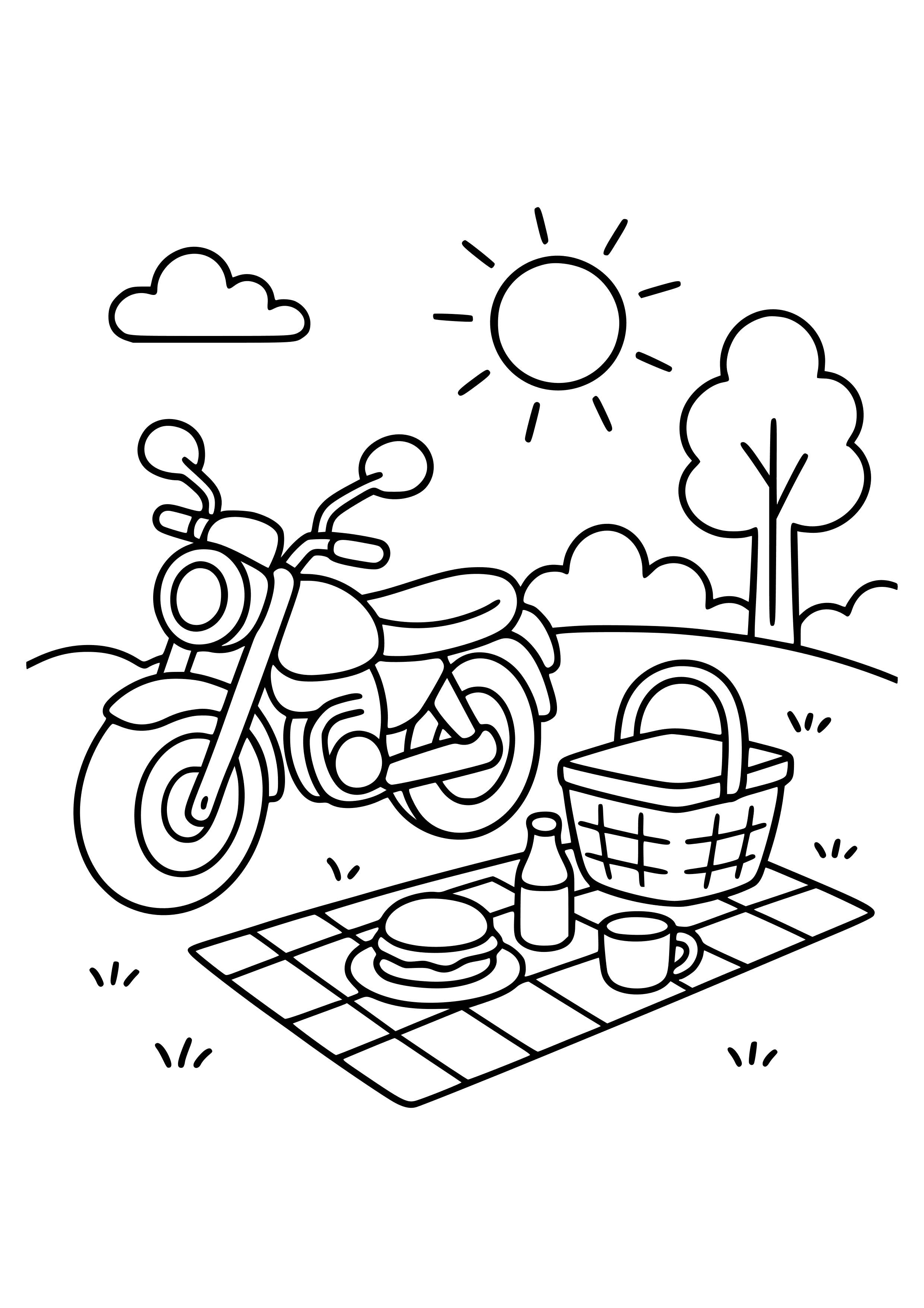Motorbike with a Picnic Scene Coloring Page