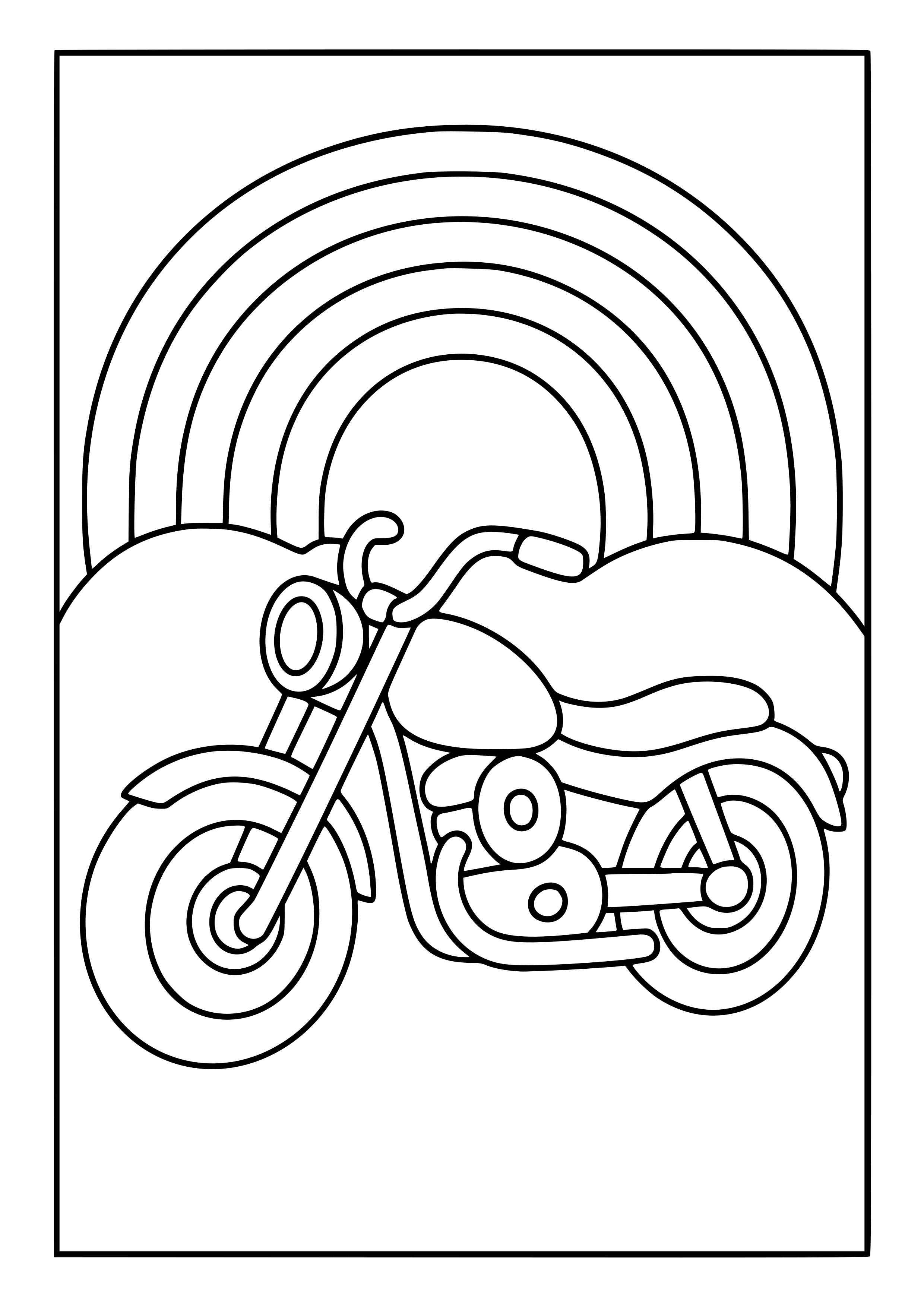 Motorbike with a Rainbow Background Coloring Page