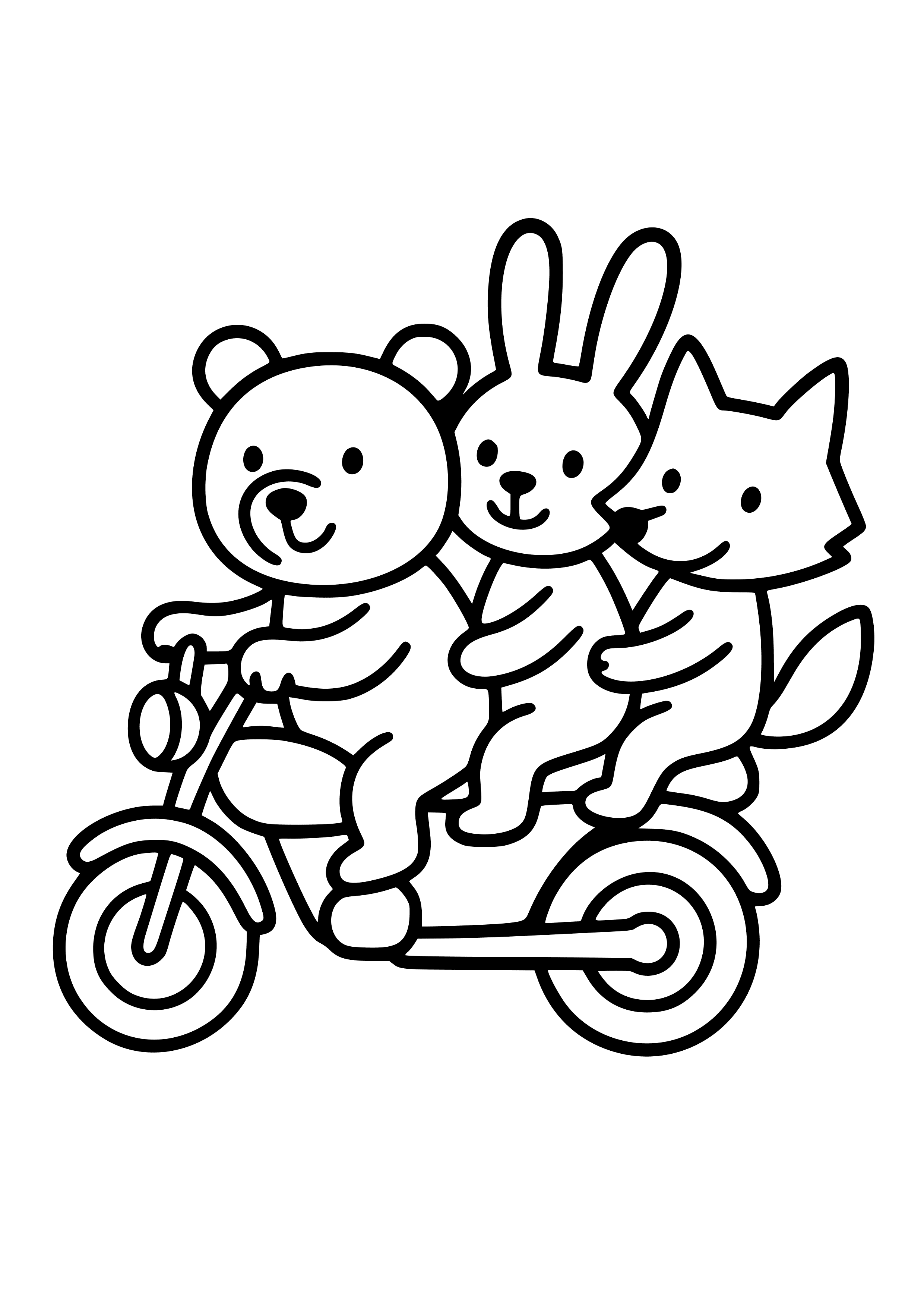 Motorbike with Cartoon Animals Coloring Page