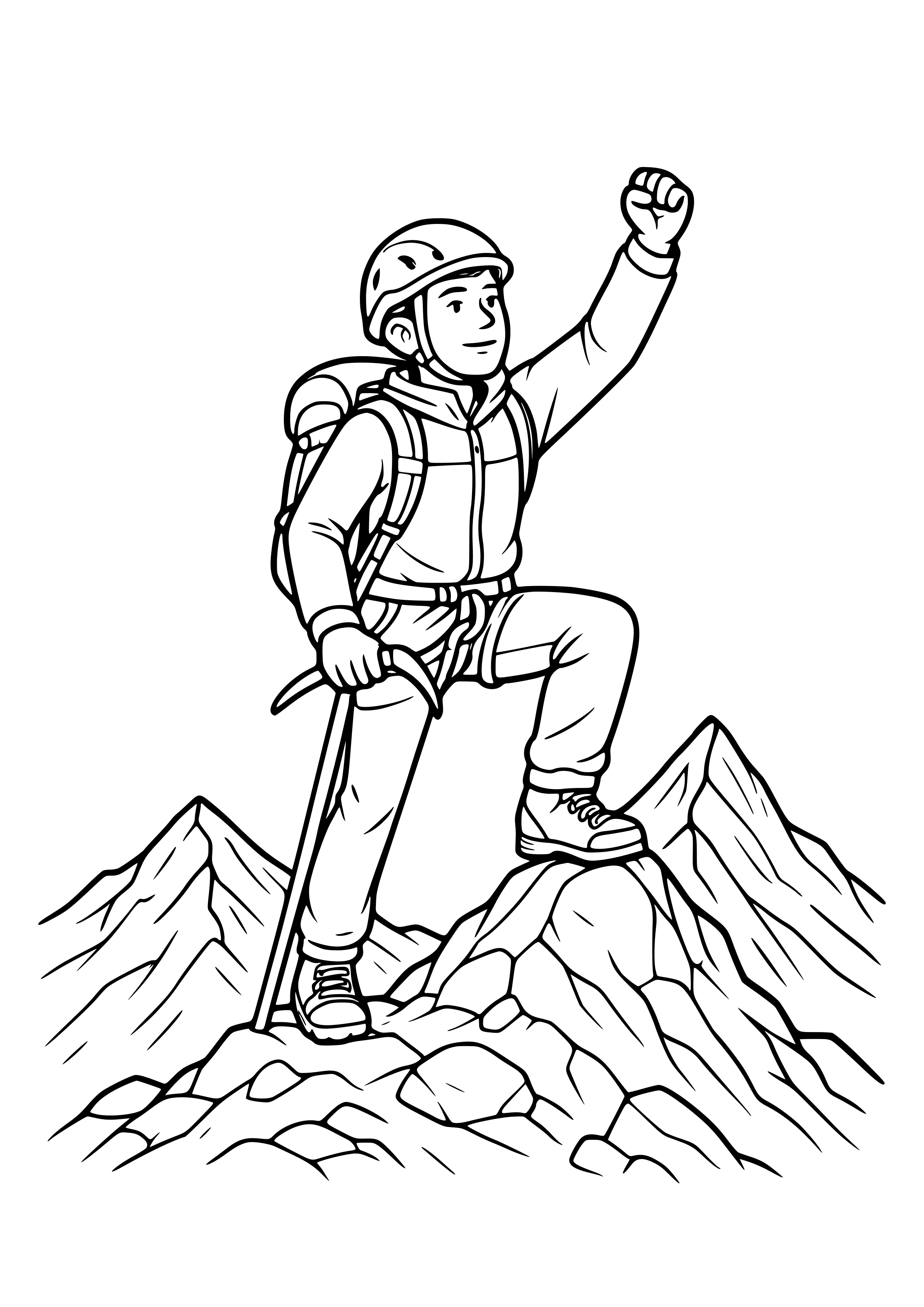 Mountain Climber Reaching the Summit Coloring Page