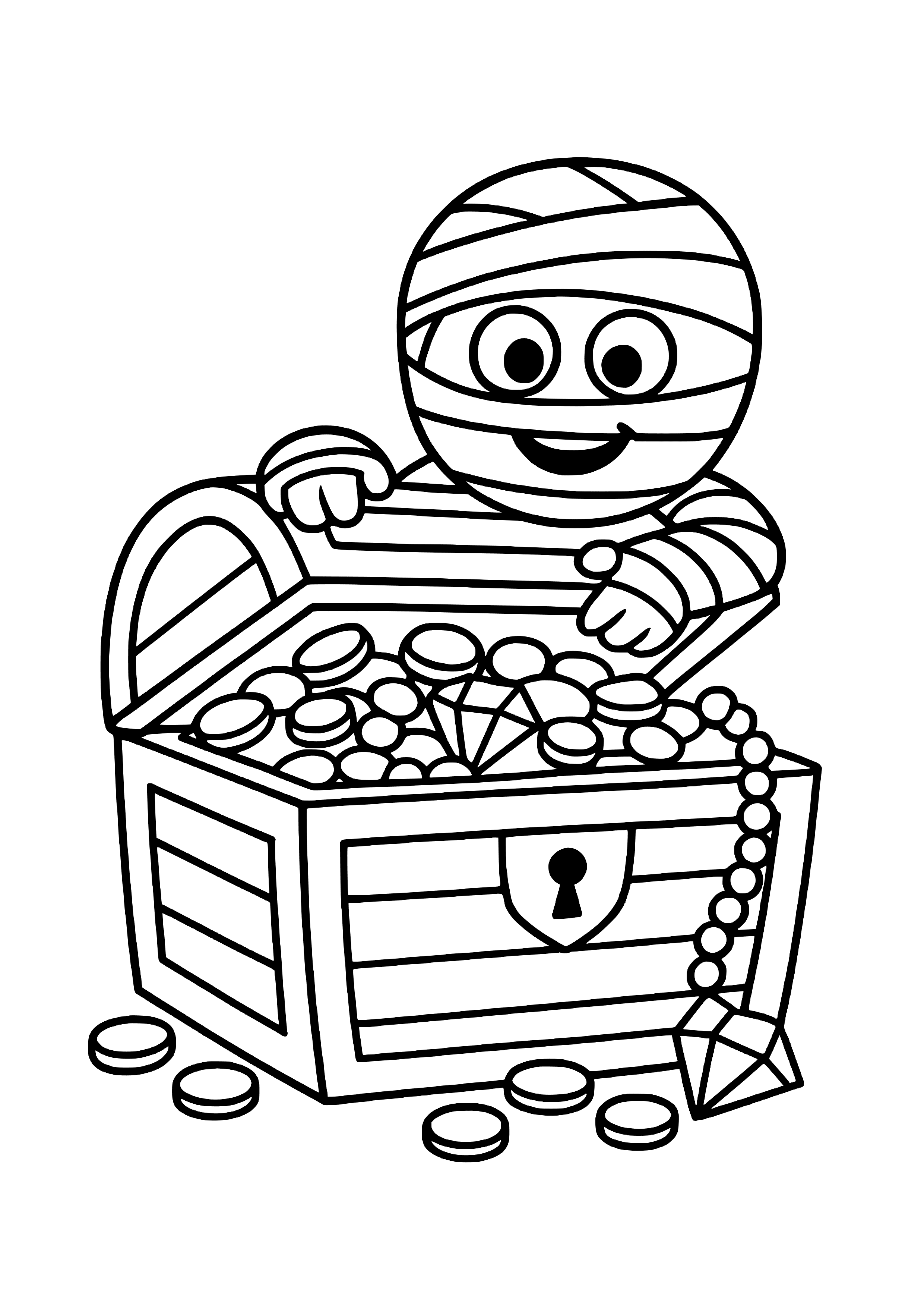 Mummy's Treasure Chest Overflowing Coloring Page