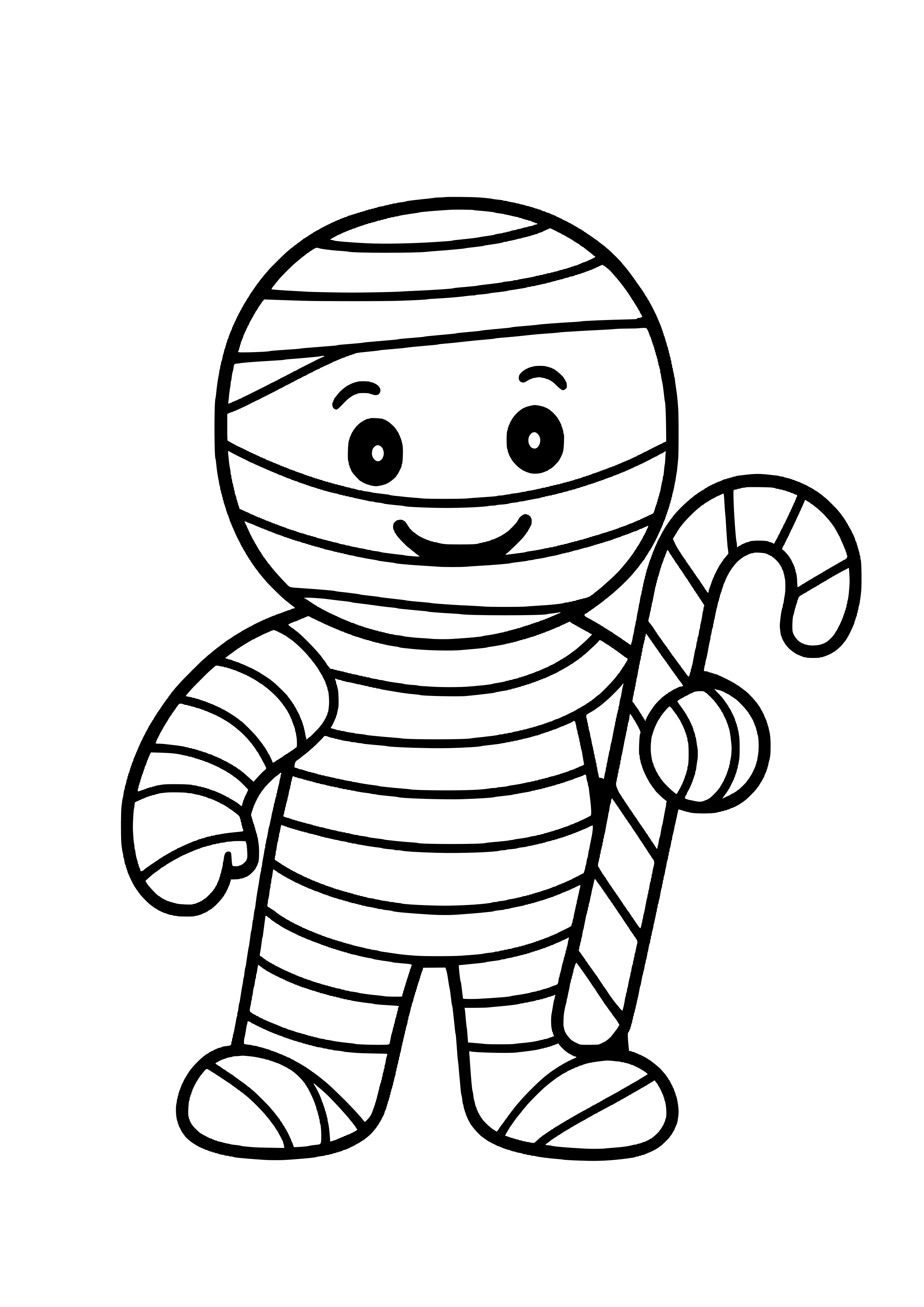 Mummy with a Candy Cane Coloring Page