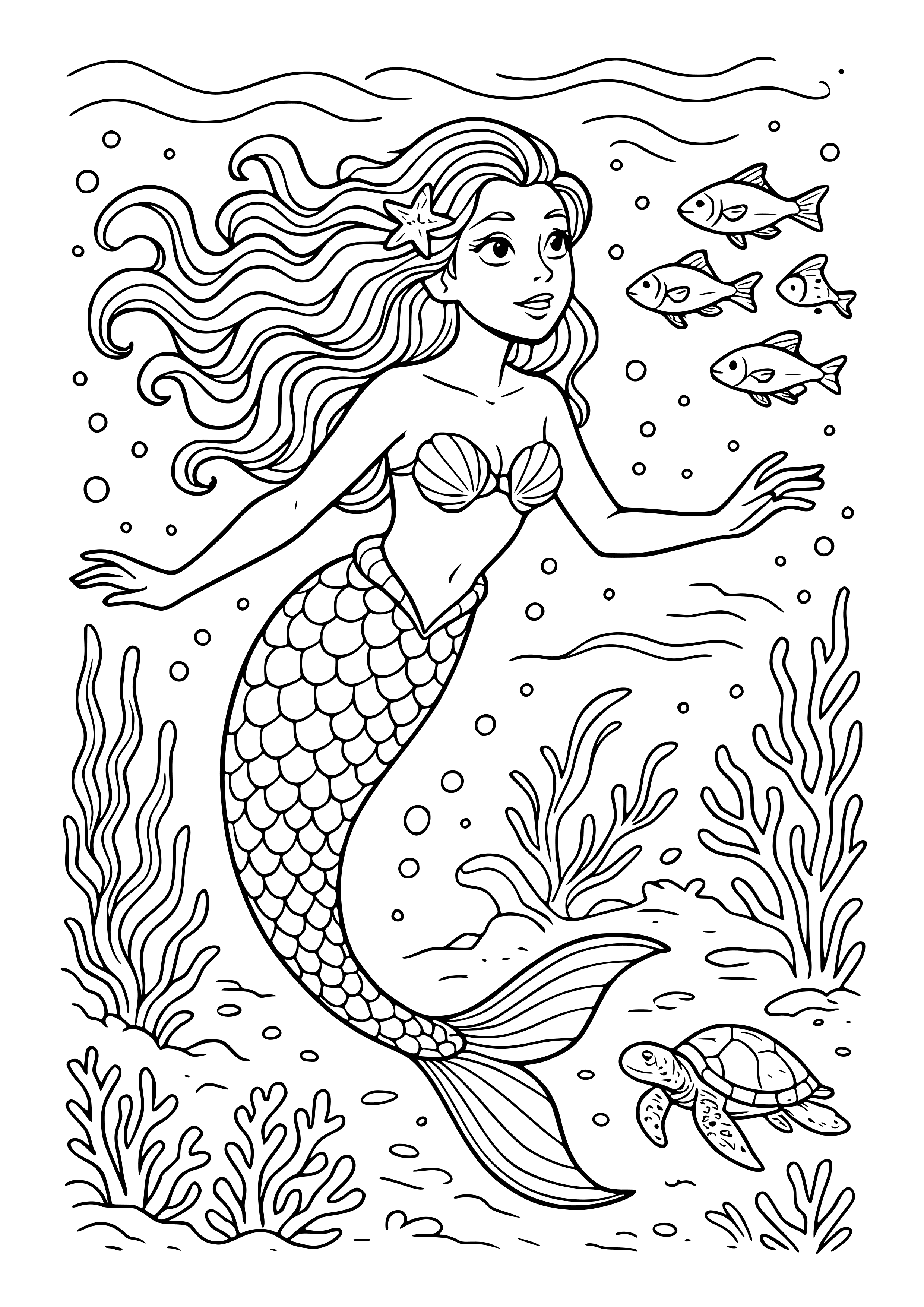 Mythical Mermaid Exploring the Ocean Coloring Page