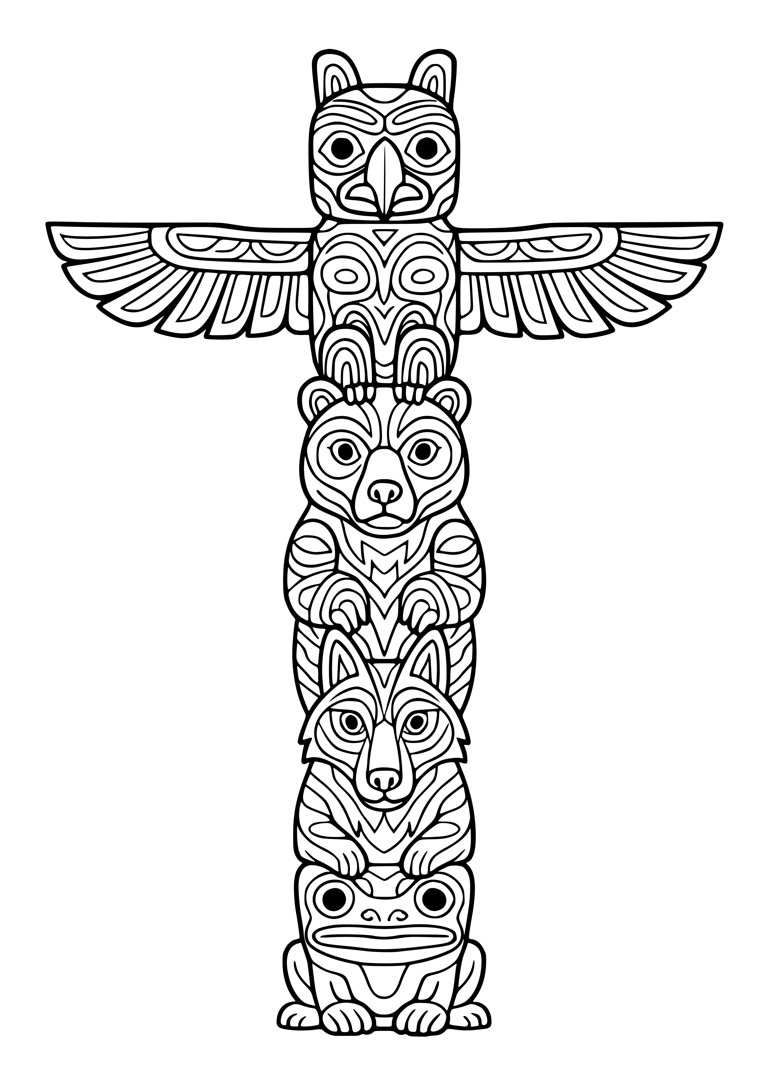 Native American Totem Pole with Animals Coloring Page