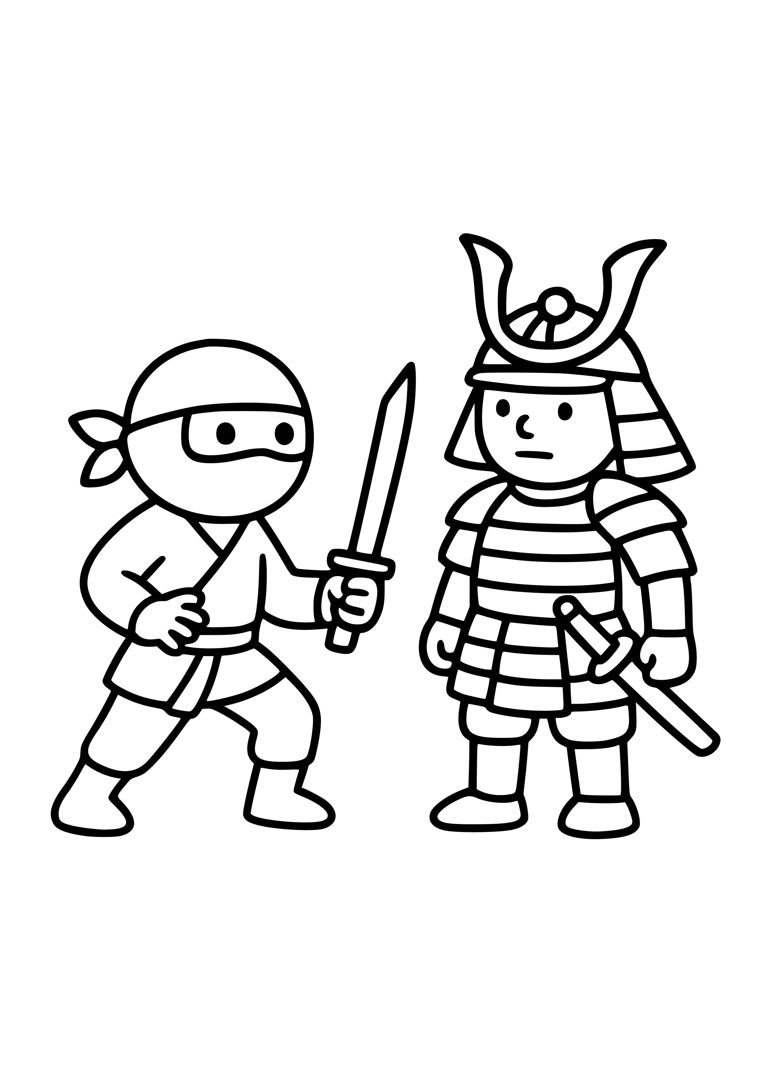 Ninja Facing a Samurai Coloring Page