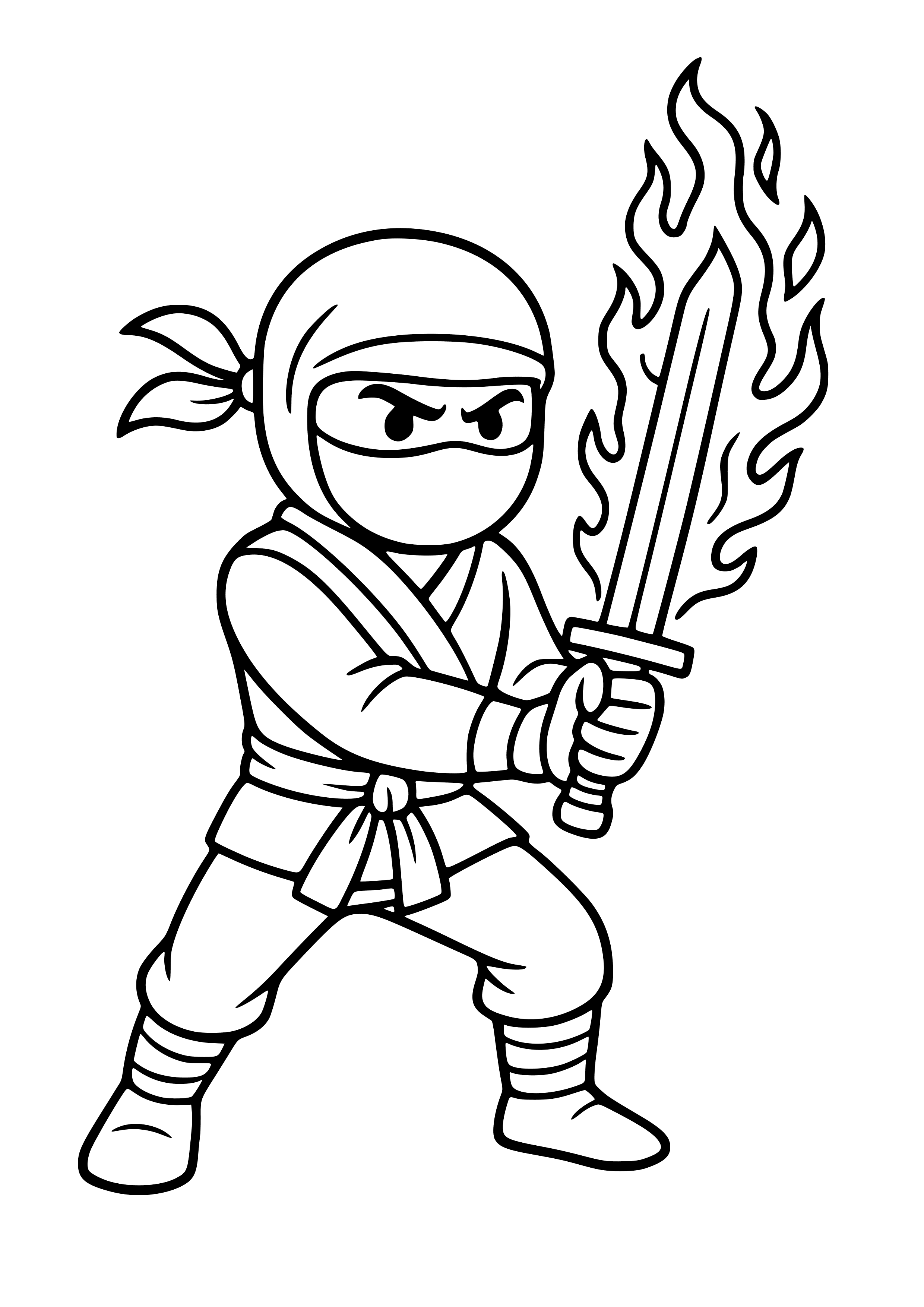 Ninja Holding a Flaming Sword Coloring Page