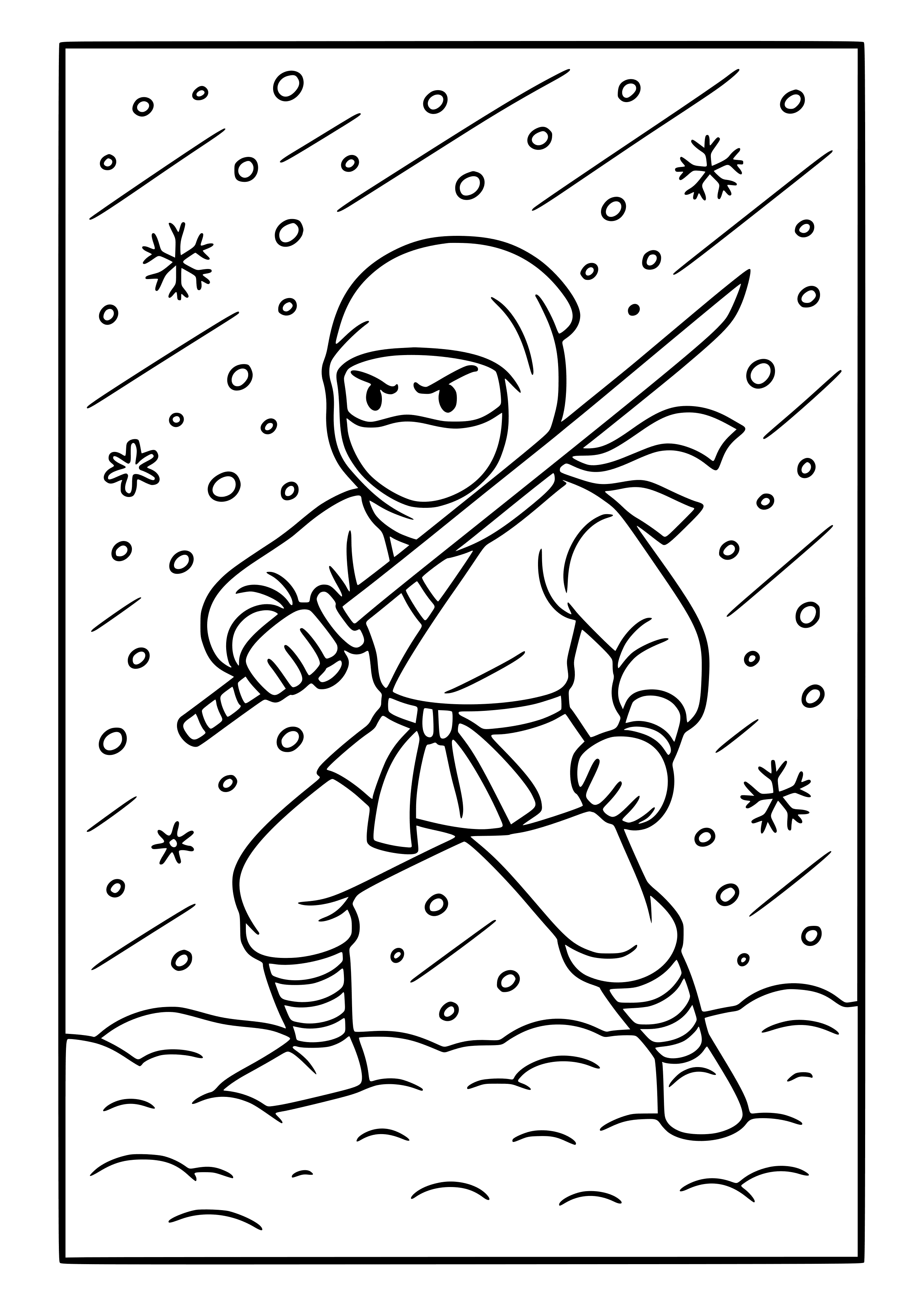 Ninja in a Snowstorm Coloring Page