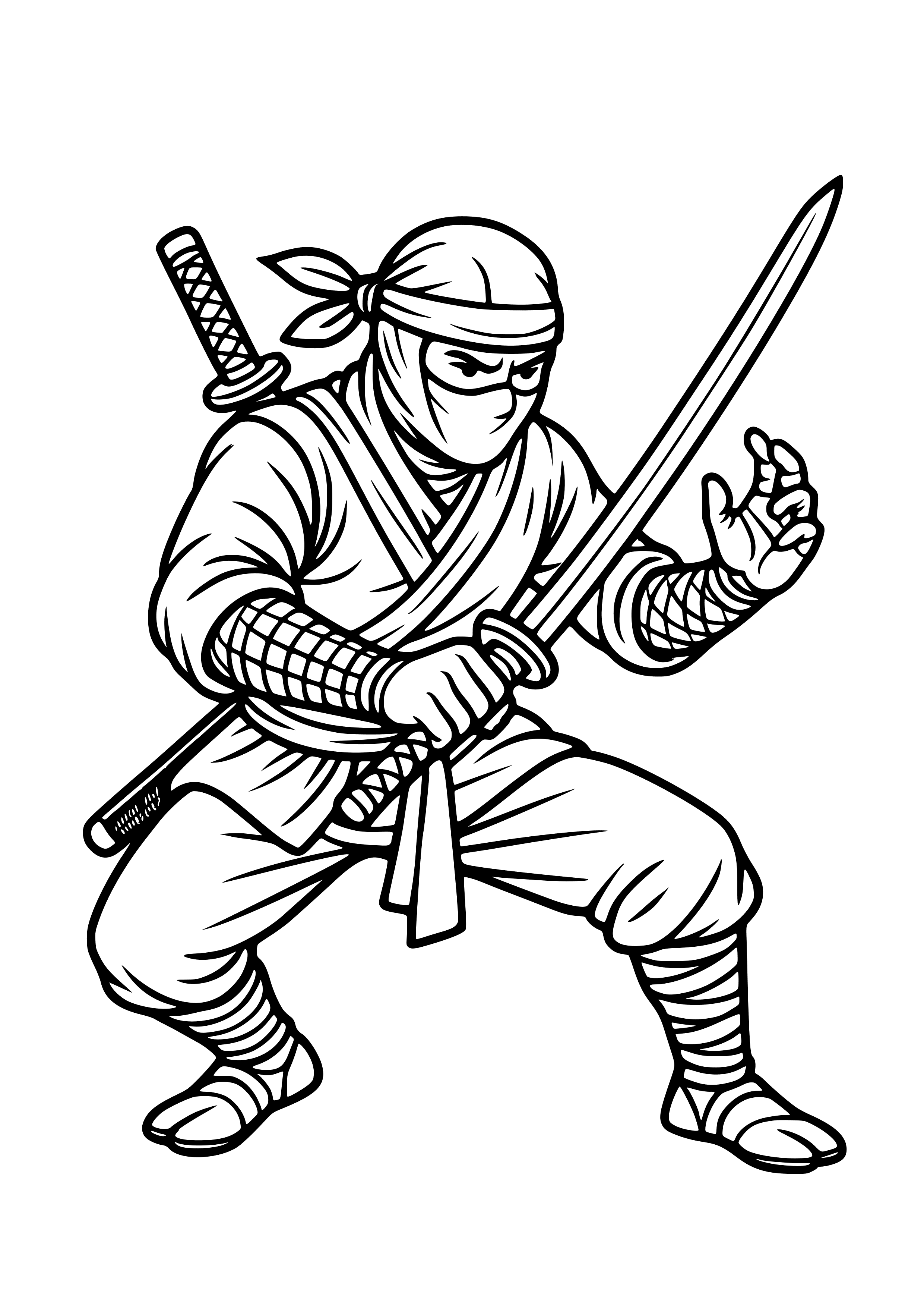 Ninja Preparing for a Duel Coloring Page