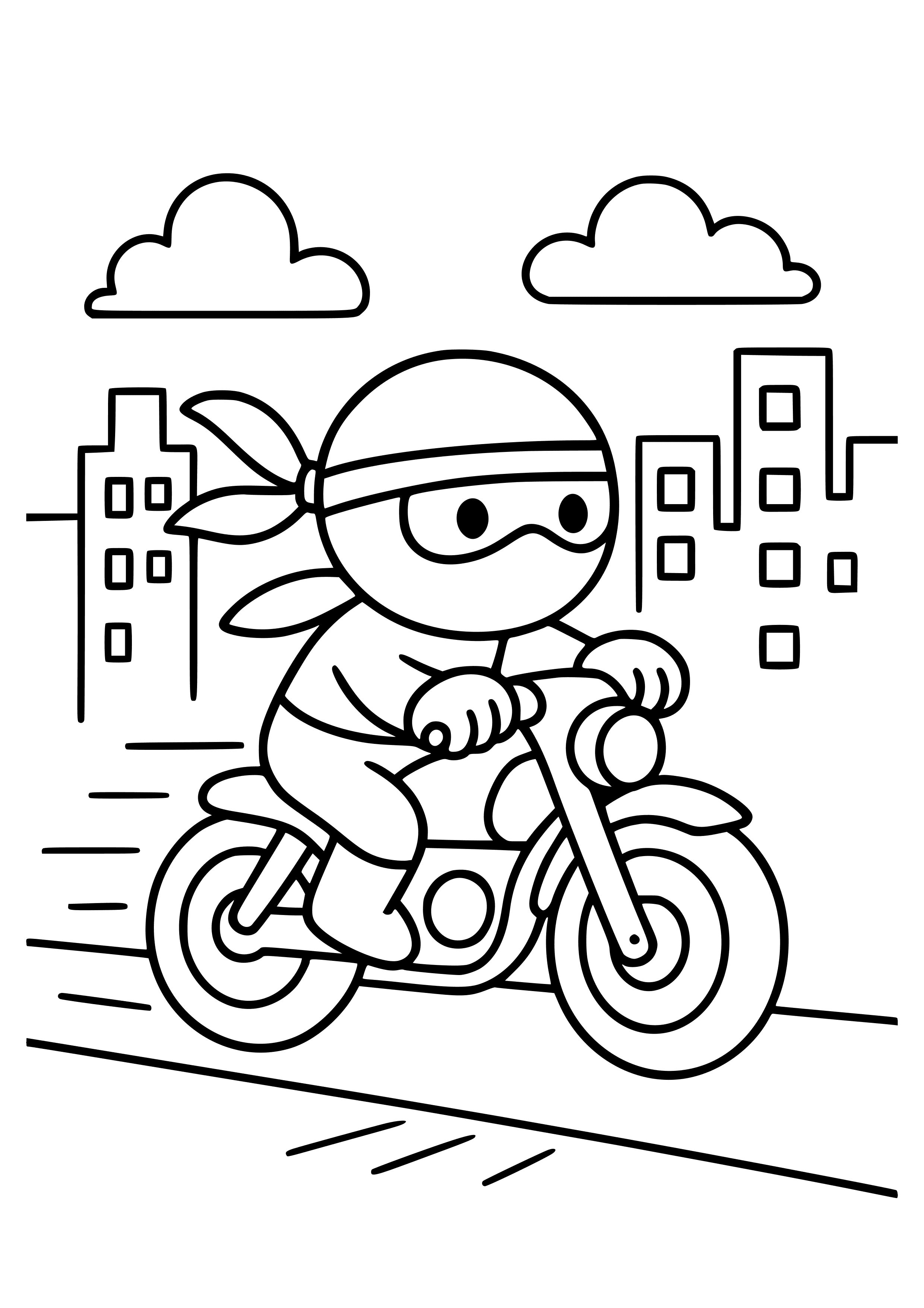 Ninja Racing Through the City Coloring Page