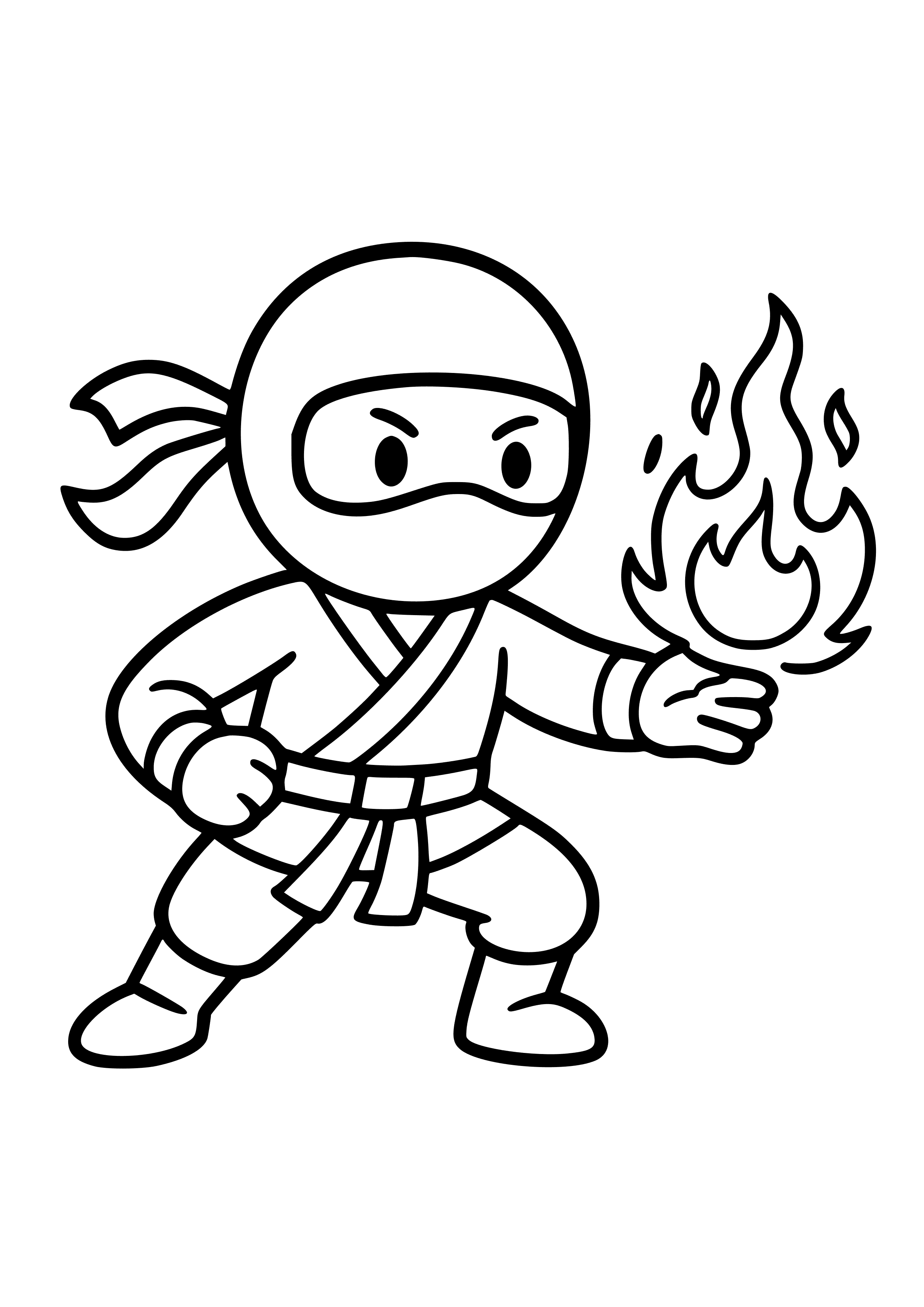Ninja with a Fireball Coloring Page