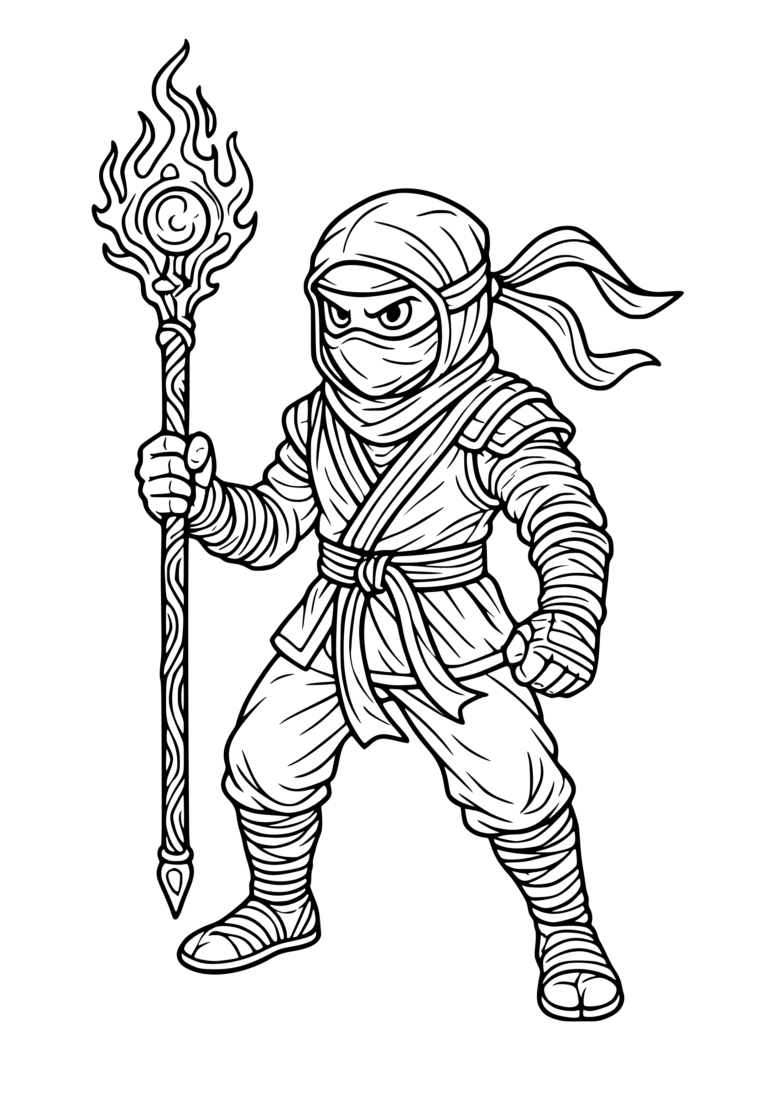 Ninja with a Magical Staff Coloring Page