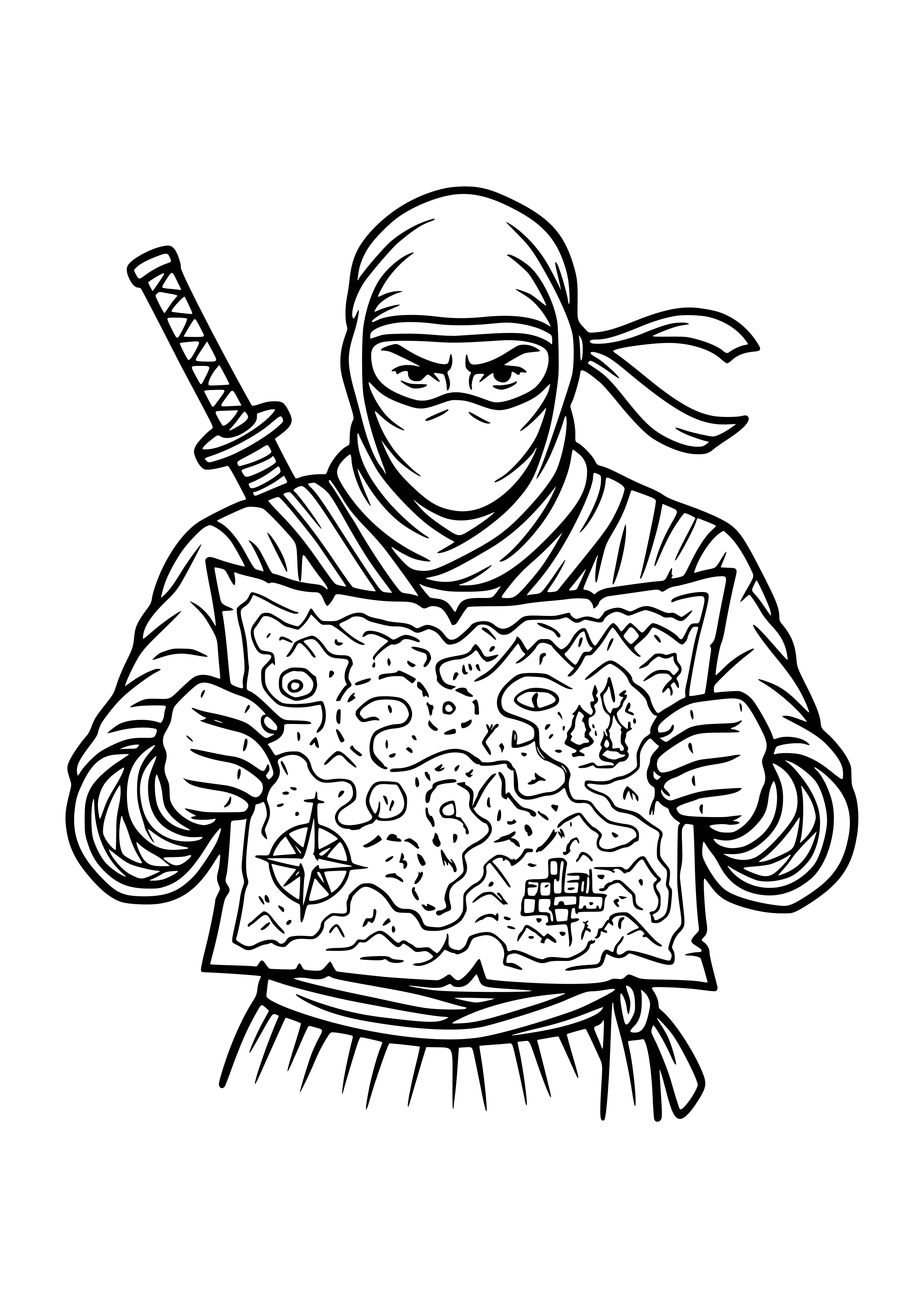 Ninja with a Secret Map Coloring Page