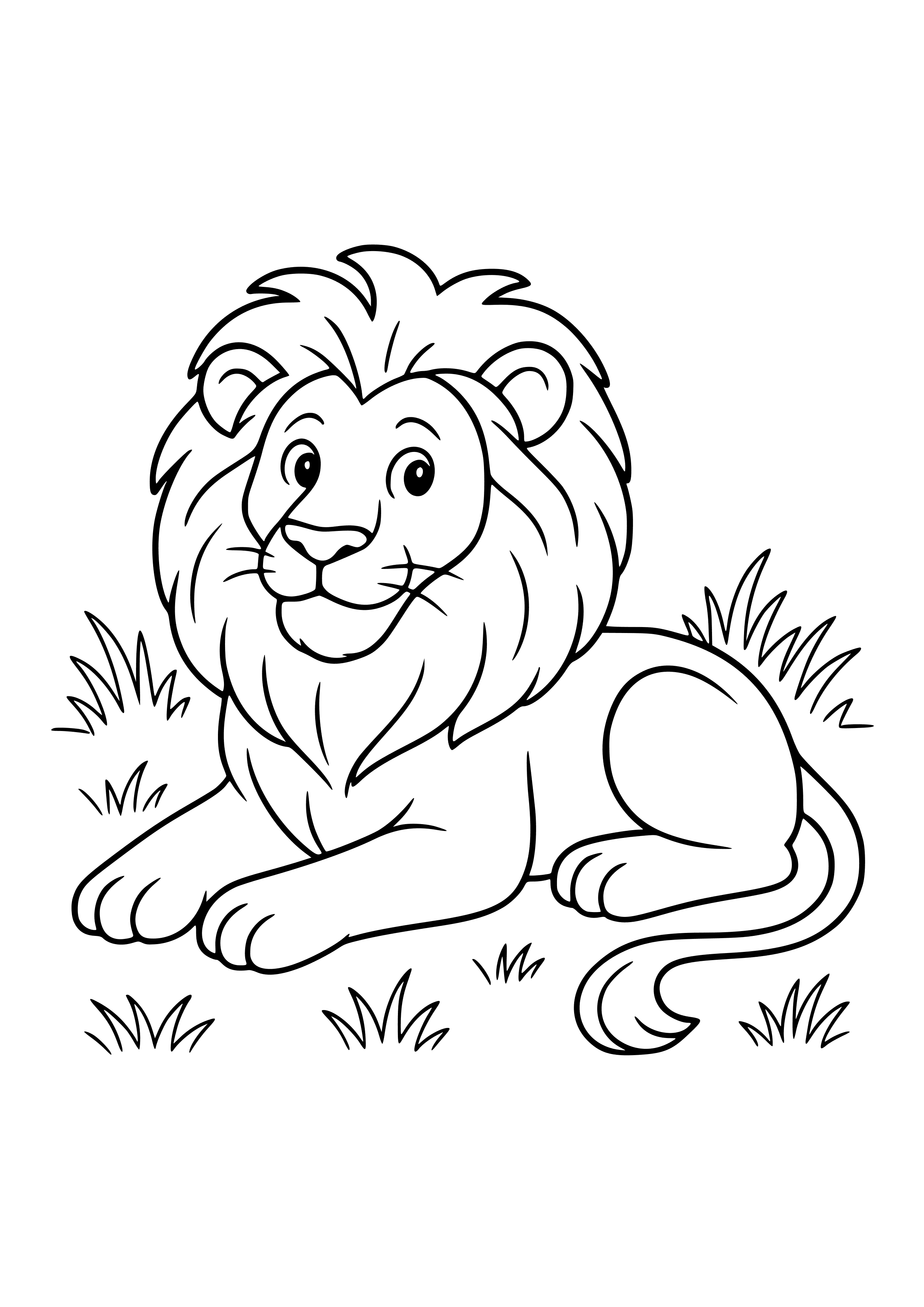 Noble Lion Resting in the Grass Coloring Page