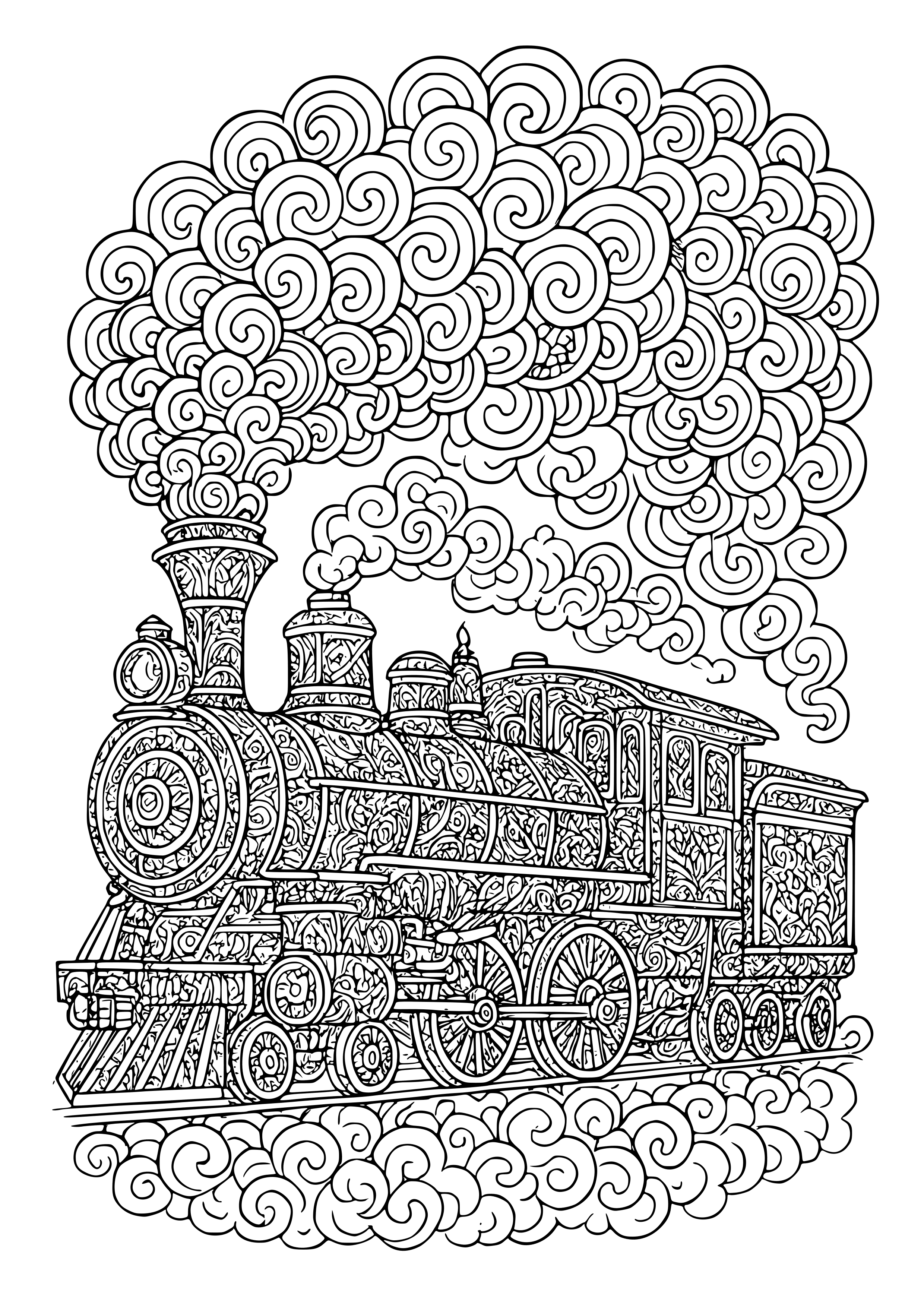 Old-fashioned Train with Steam Billowing Coloring Page