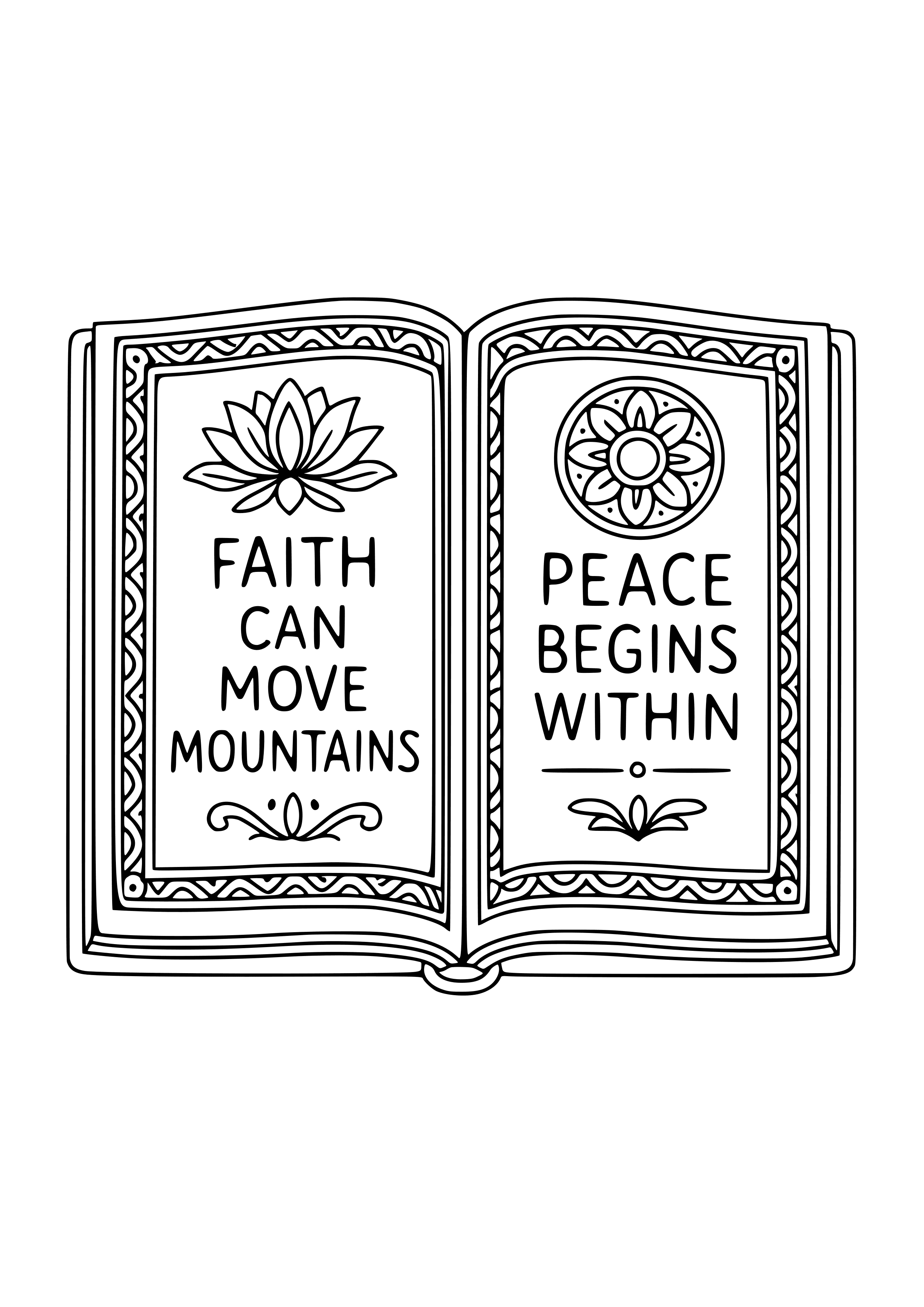 Open Book with Spiritual Quotes Coloring Page