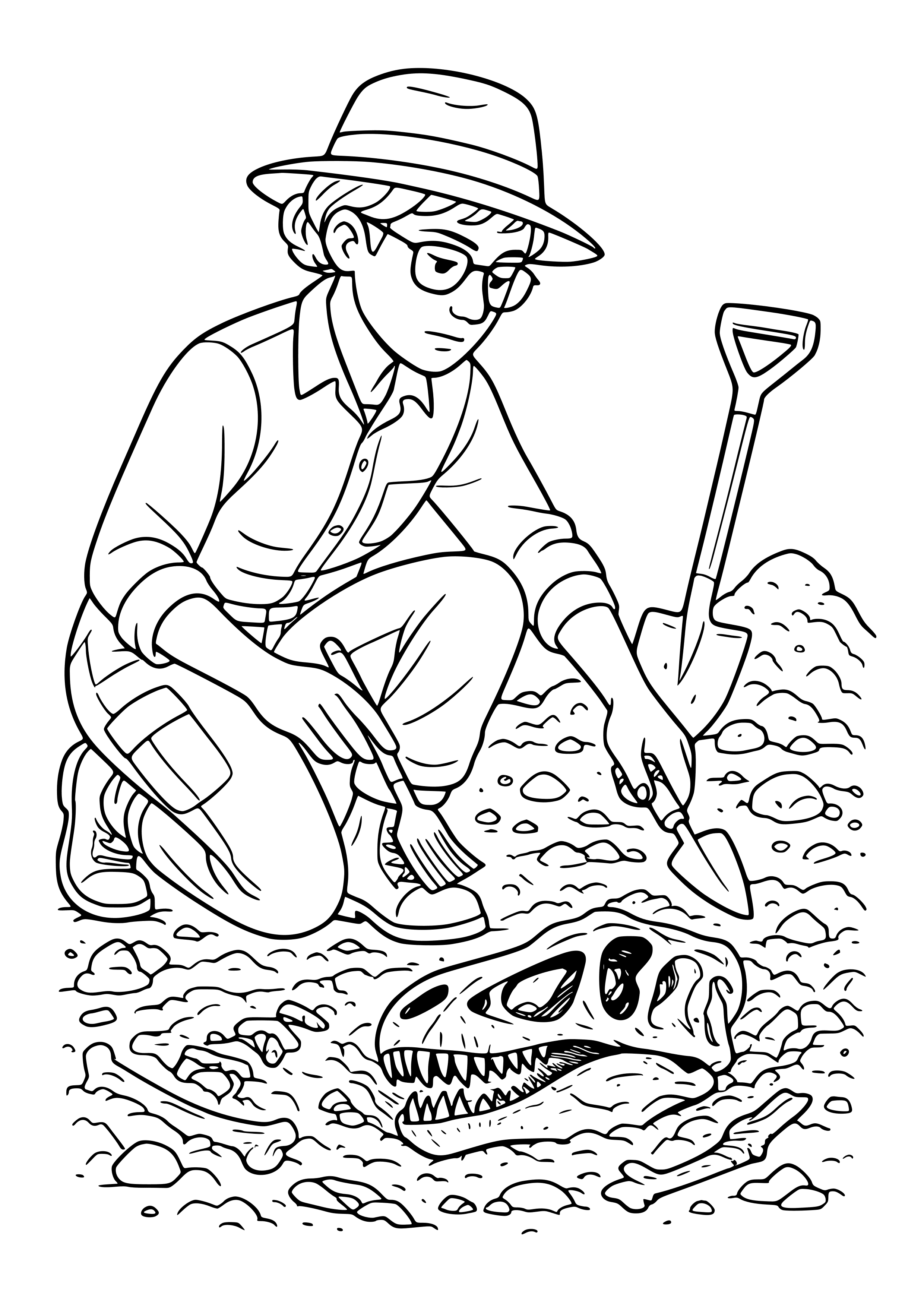 Paleontologist Digging Up Dinosaur Fossils Coloring Page