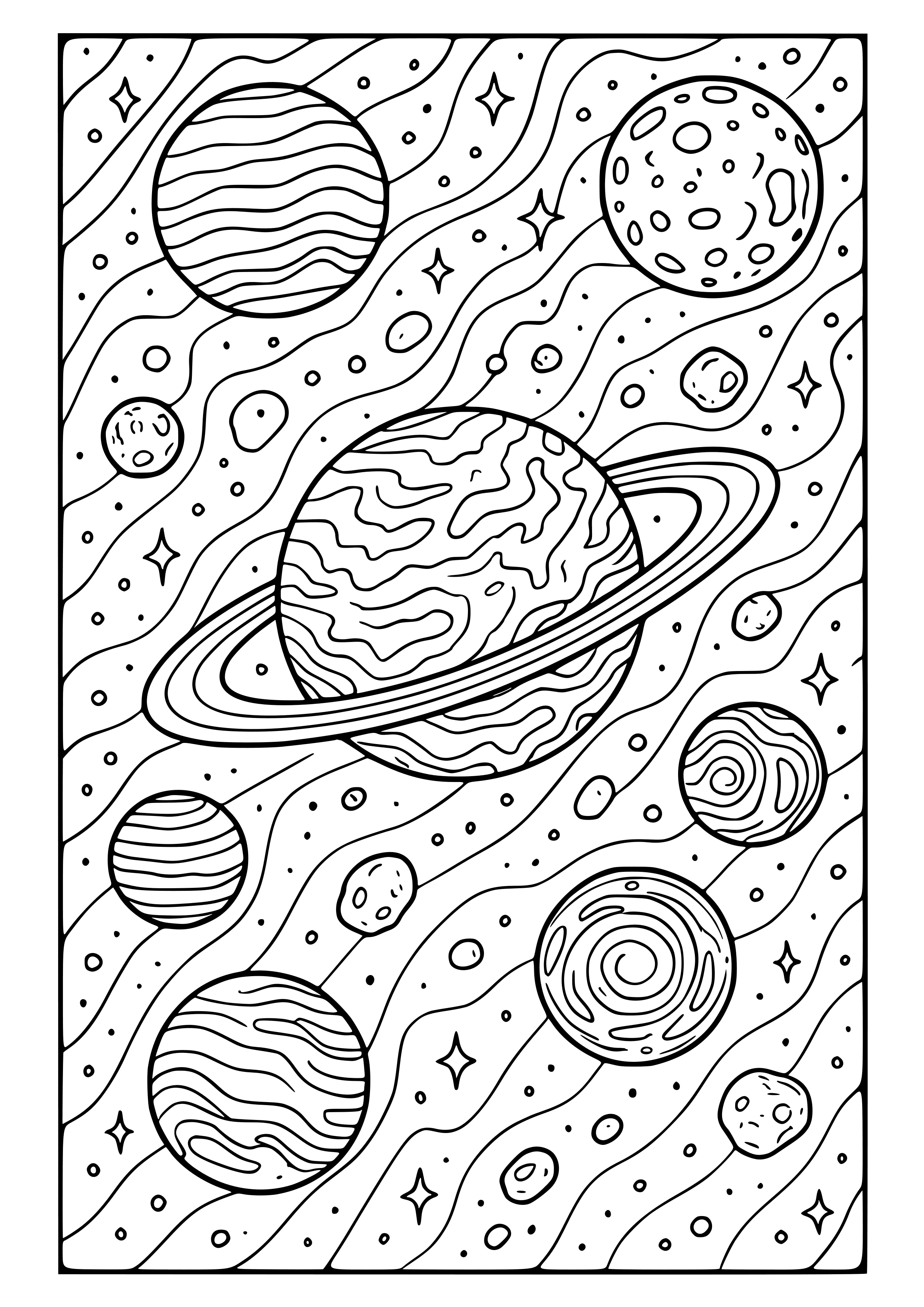 Parallel Universe with Varied Planets Coloring Page
