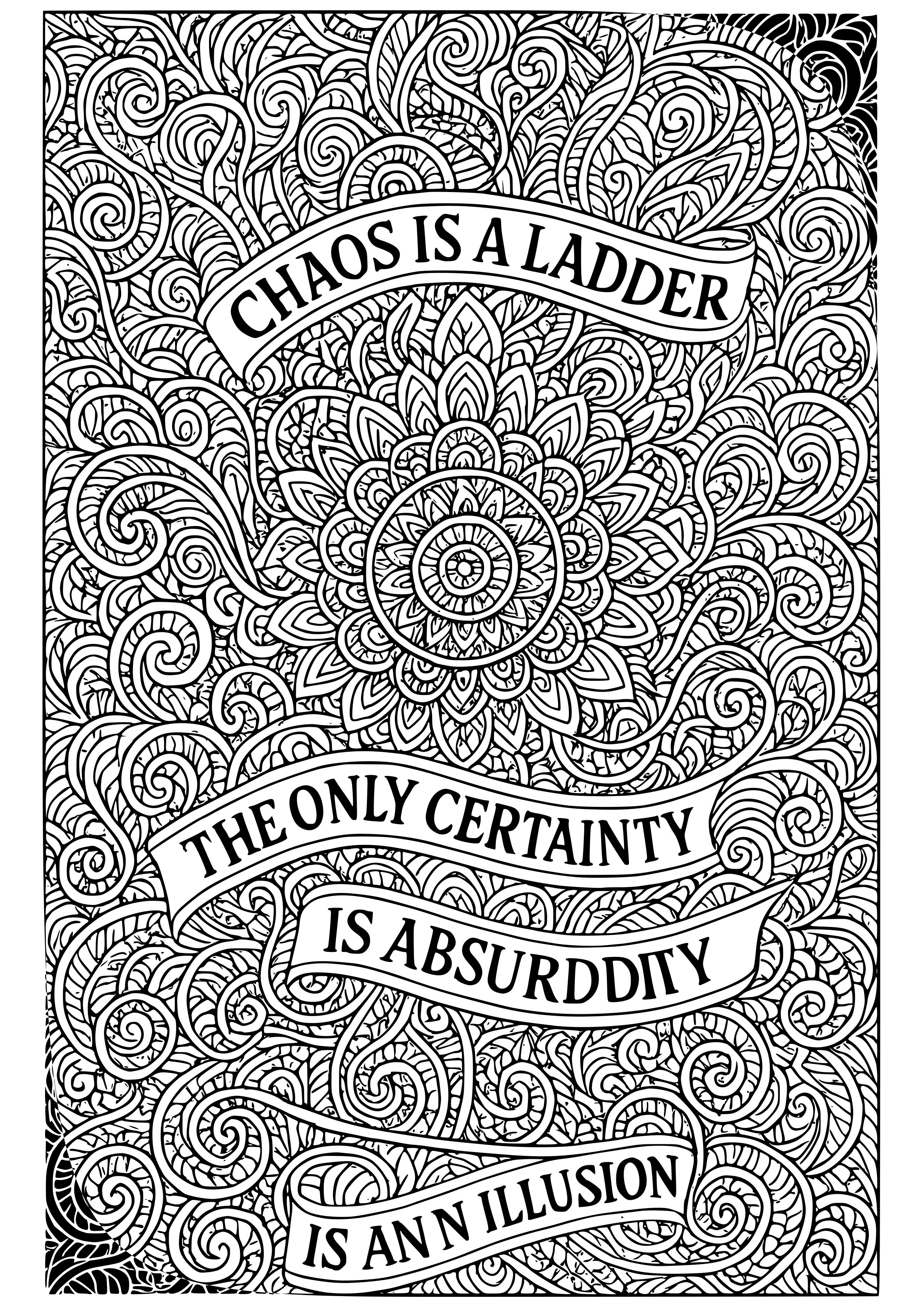 Patterns of Chaos with Philosophical Quotes Embedded Coloring Page