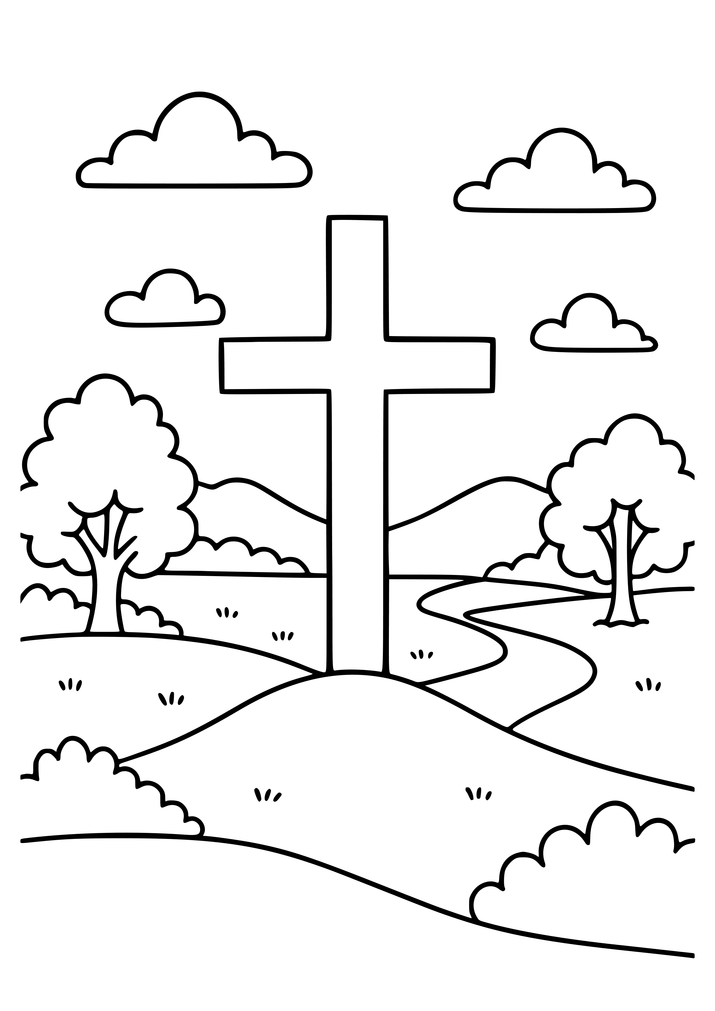 Peaceful Landscape with a Cross Coloring Page