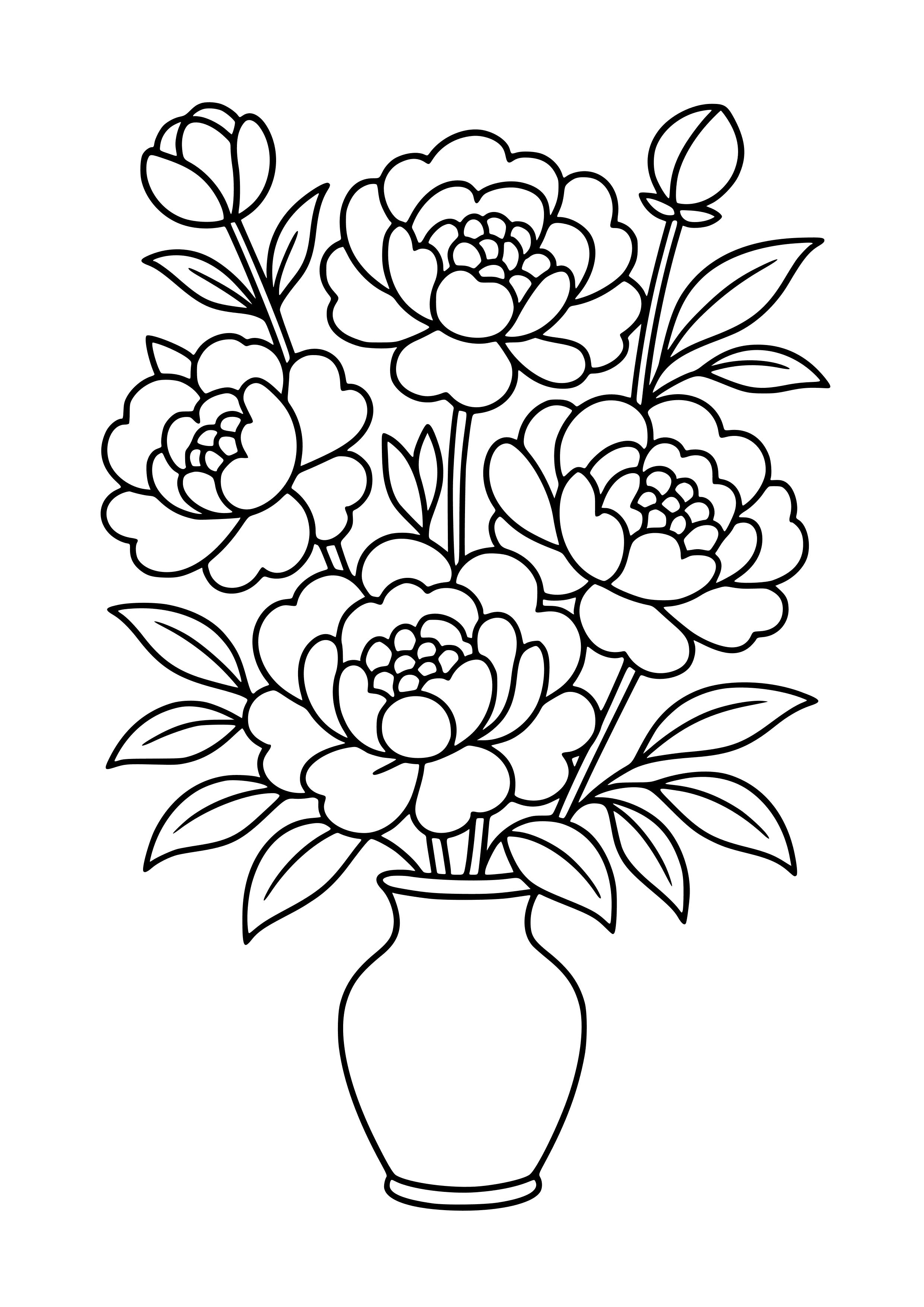 Peonies in a Floral Arrangement Coloring Page