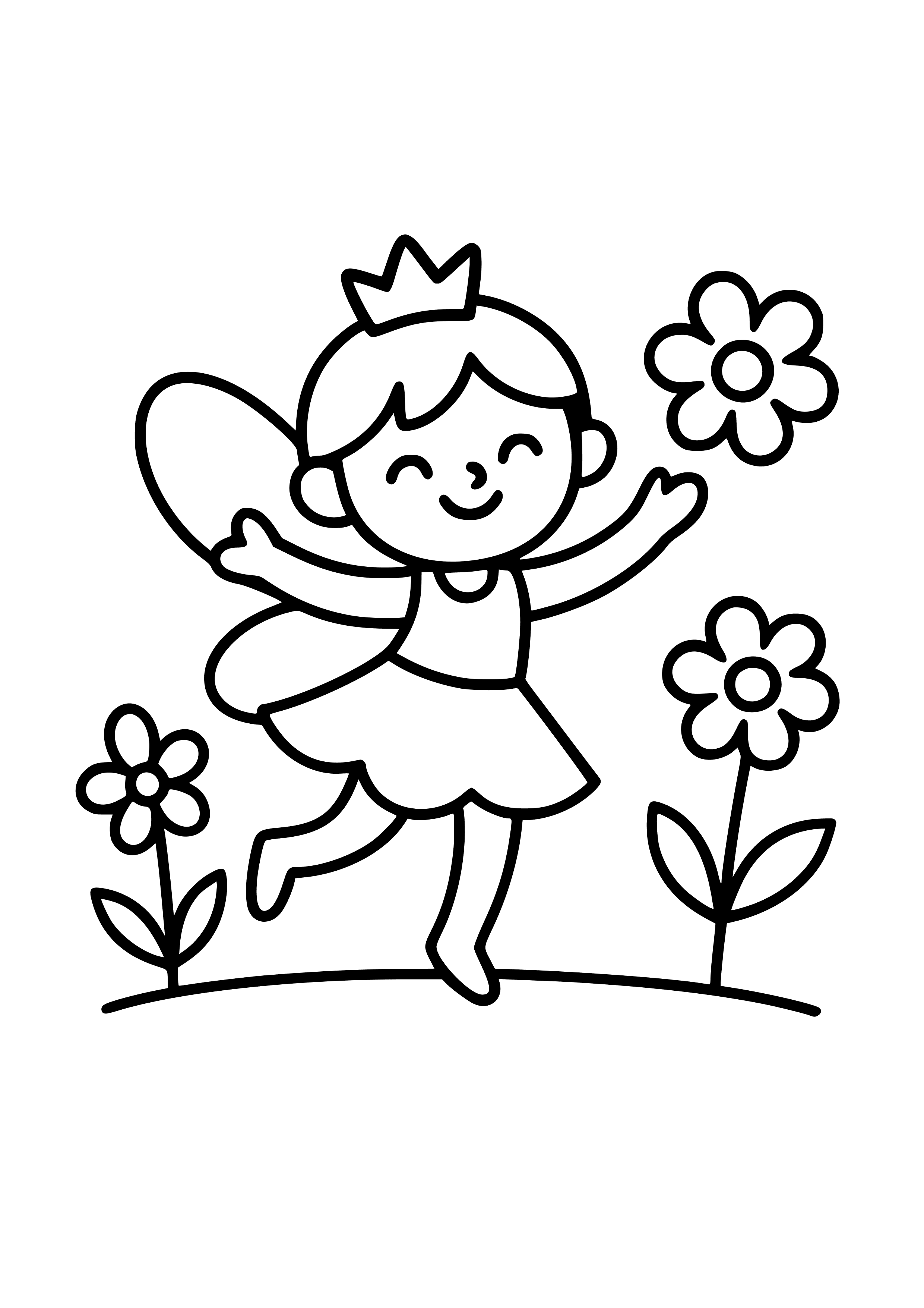Playful Fairy Dancing in a Flower Garden Coloring Page