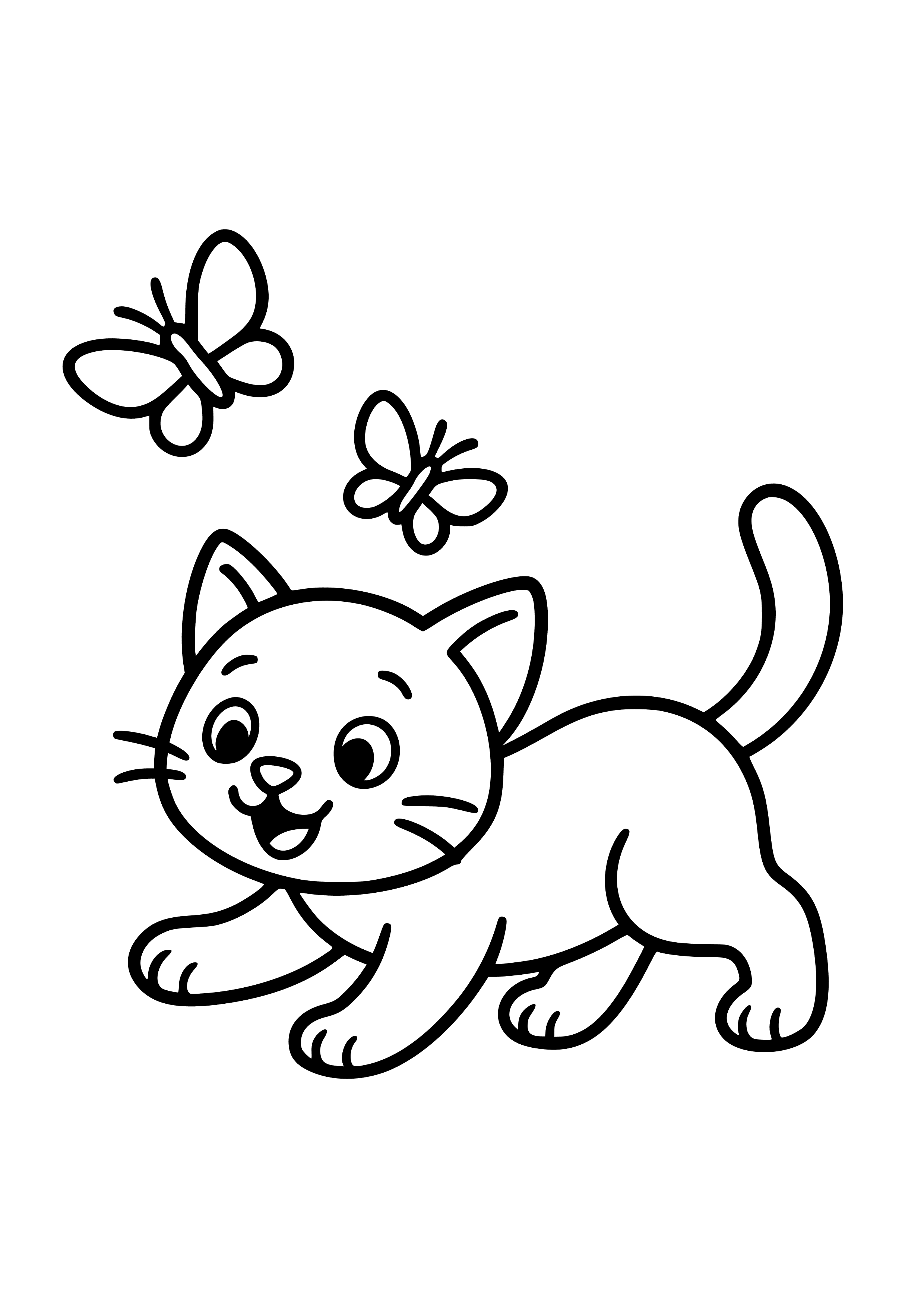 Playful Kitten Chasing Butterflies Coloring Page