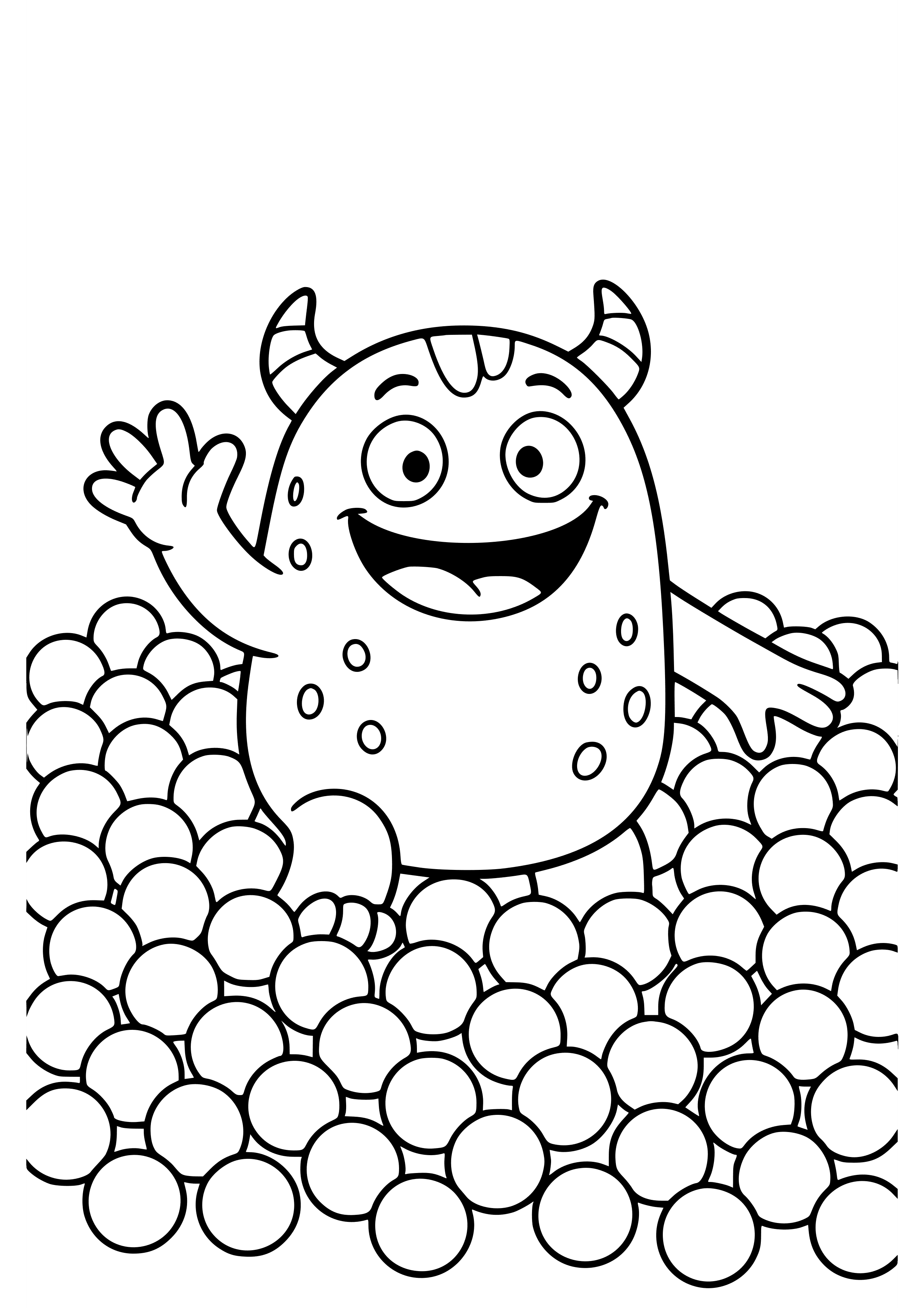 Playful Orange Monster in a Ball Pit Coloring Page