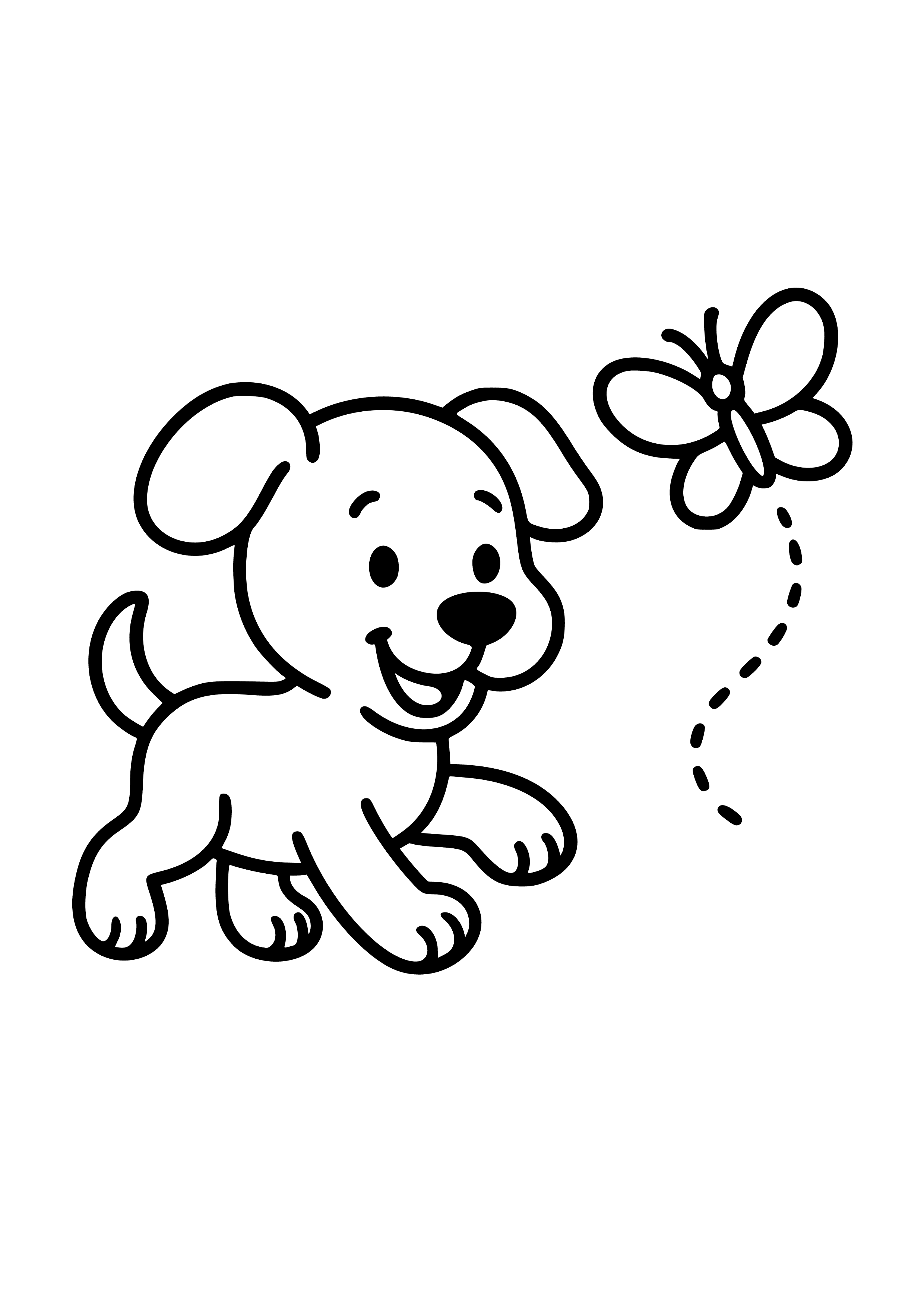 Playful Puppy Chasing a Butterfly Coloring Page