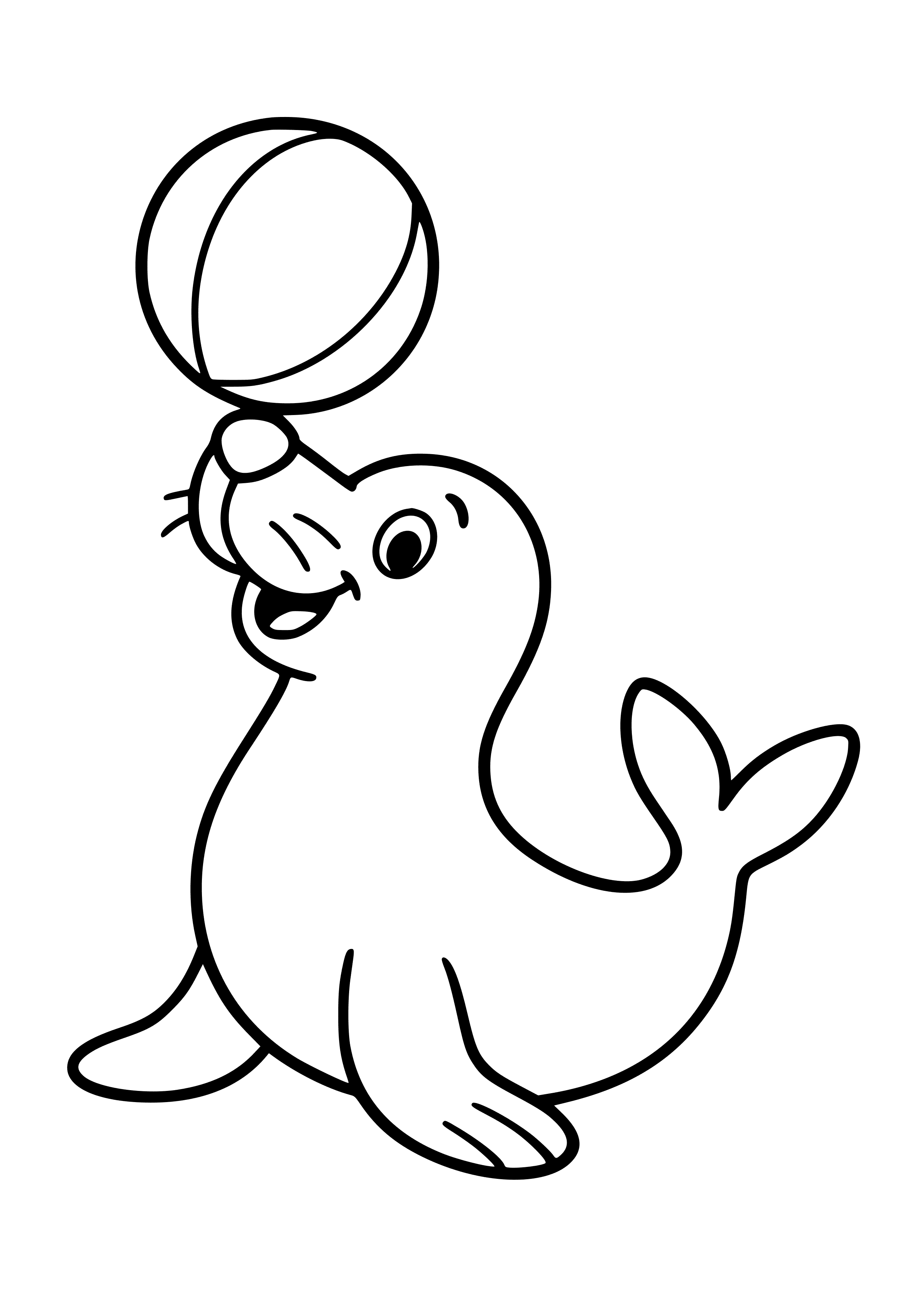 Playful Seal Balancing a Ball Coloring Page