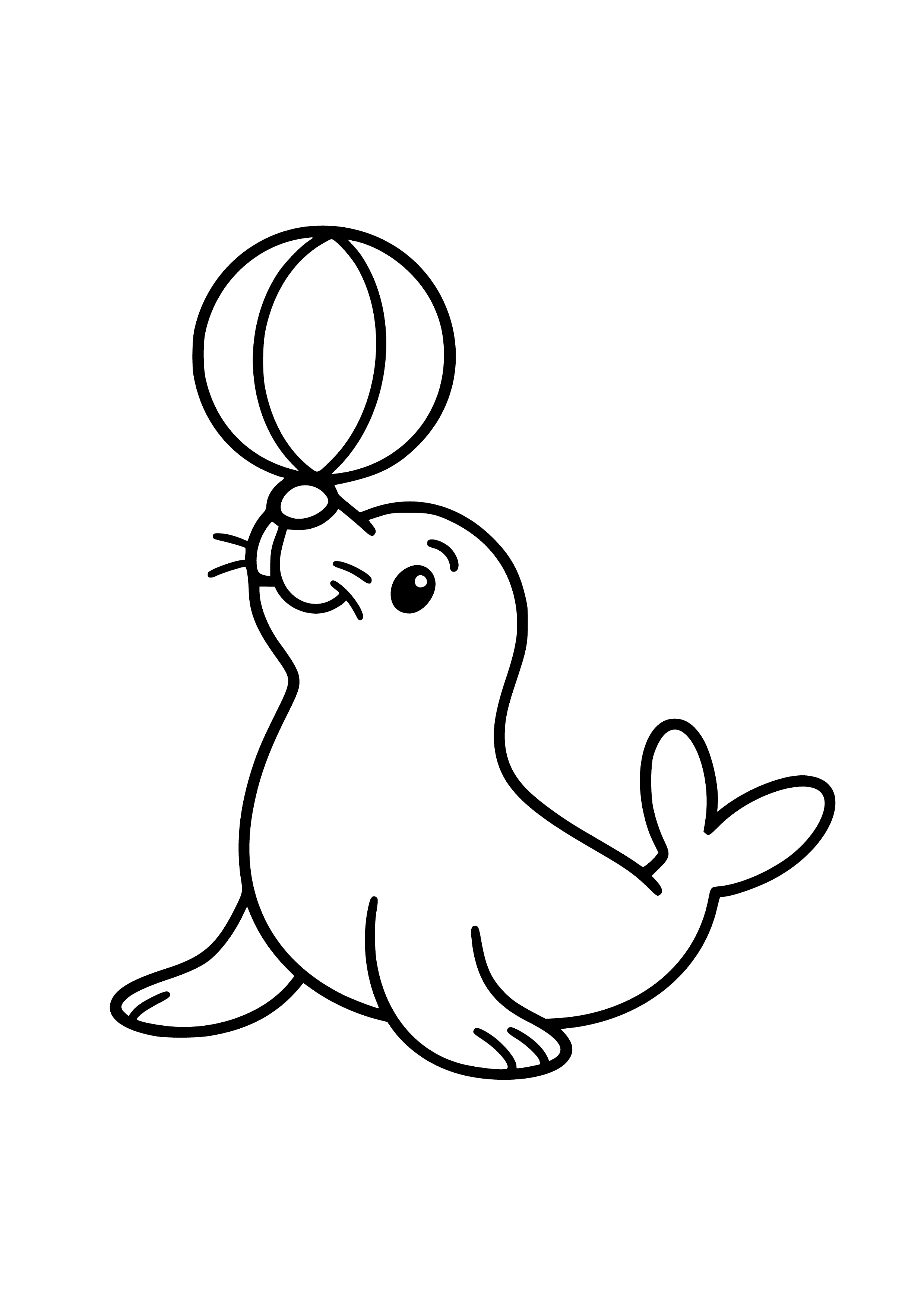 Playful Seal Balancing a Ball on Its Nose Coloring Page