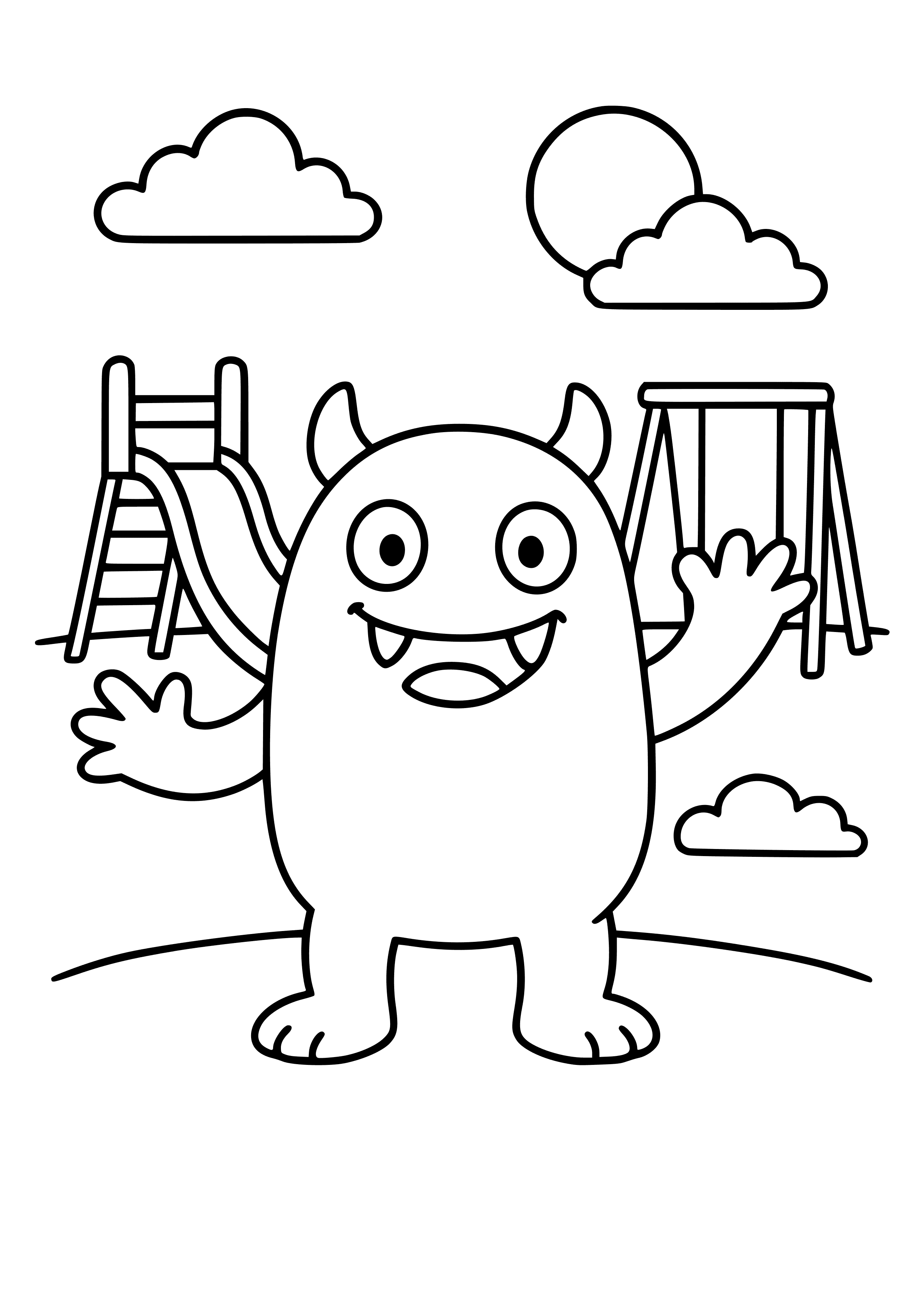 Playful Yellow Monster in a Playground Coloring Page