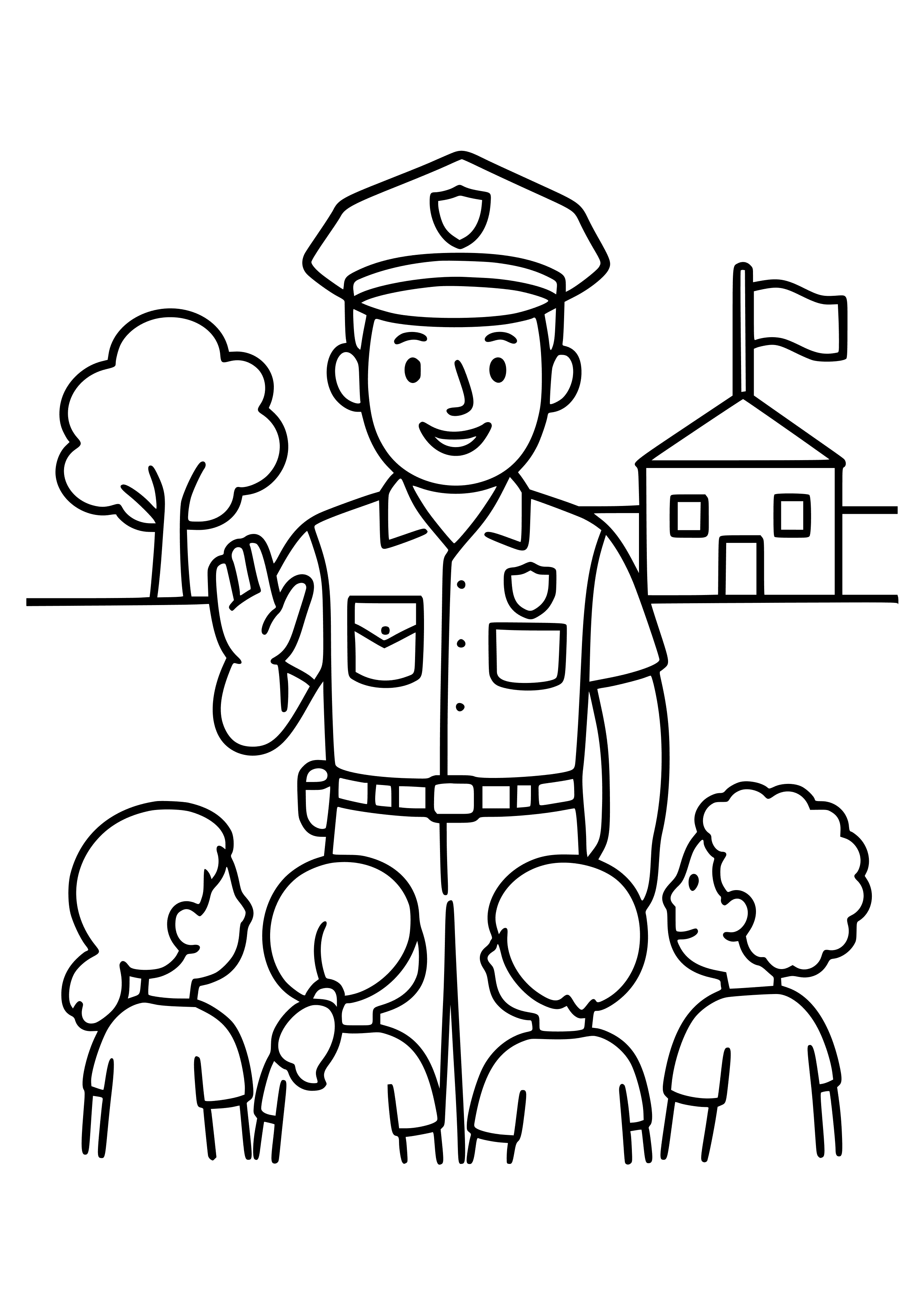 Police Officer Attending a School Event Coloring Page