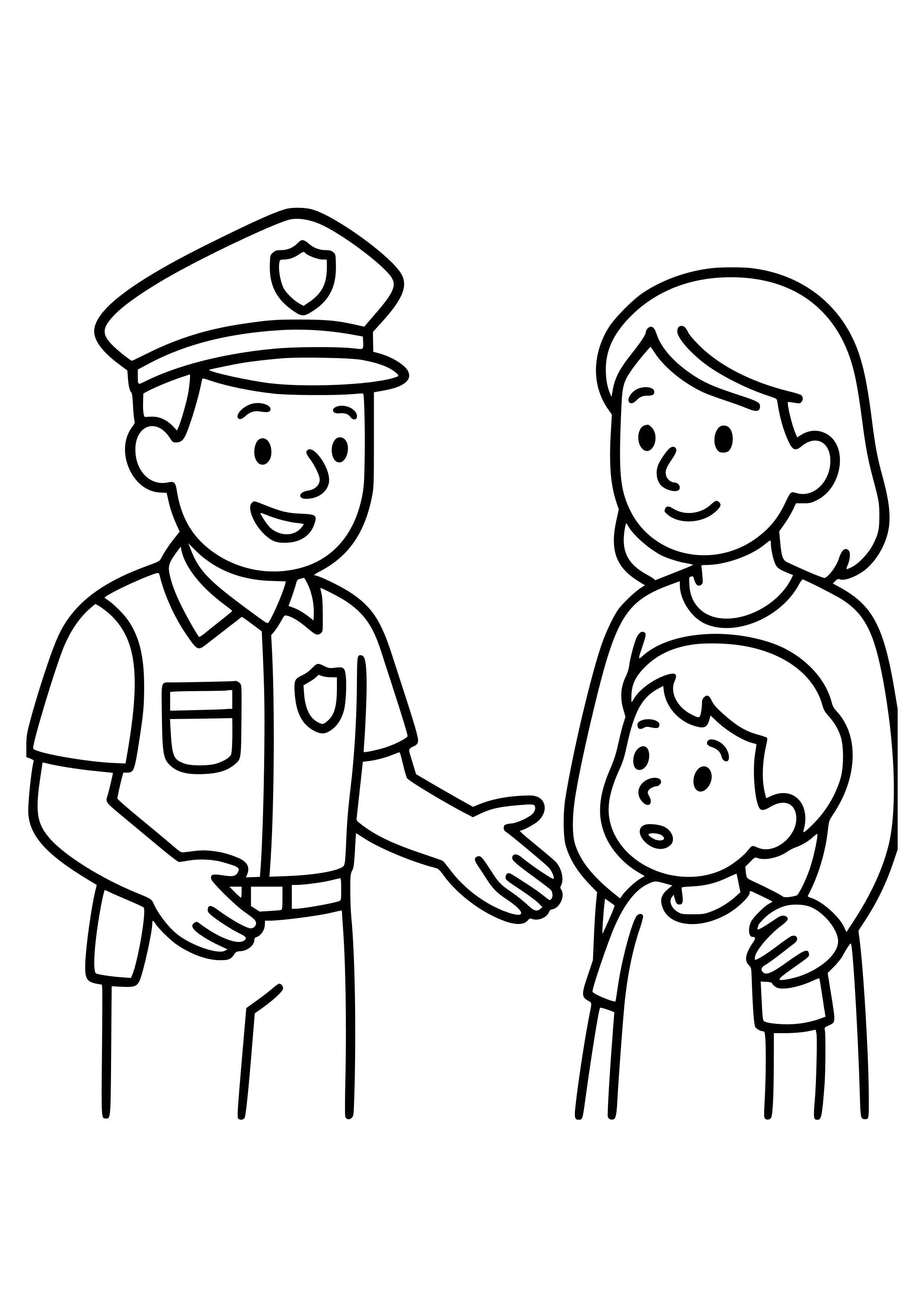 Police Officer Discussing Safety with Parents Coloring Page
