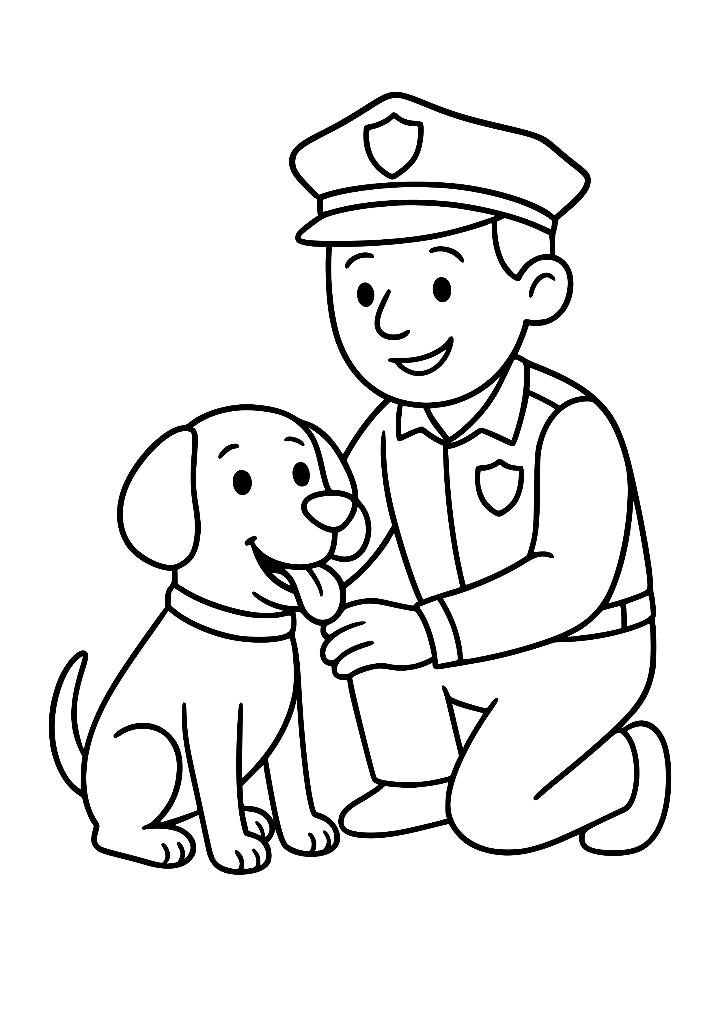 Police Officer Helping a Lost Dog Coloring Page
