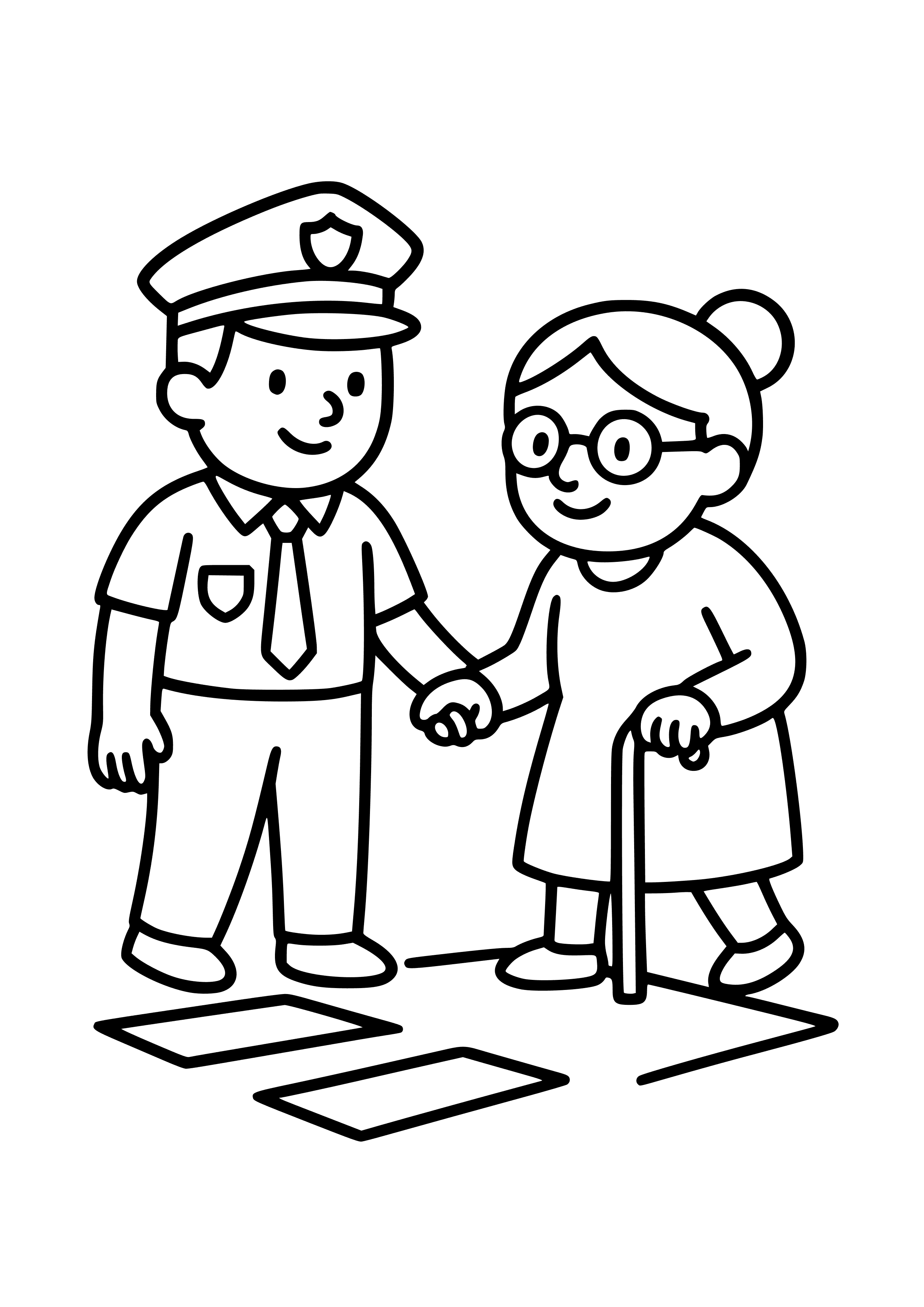 Police Officer Helping an Elderly Person Cross the Street Coloring…