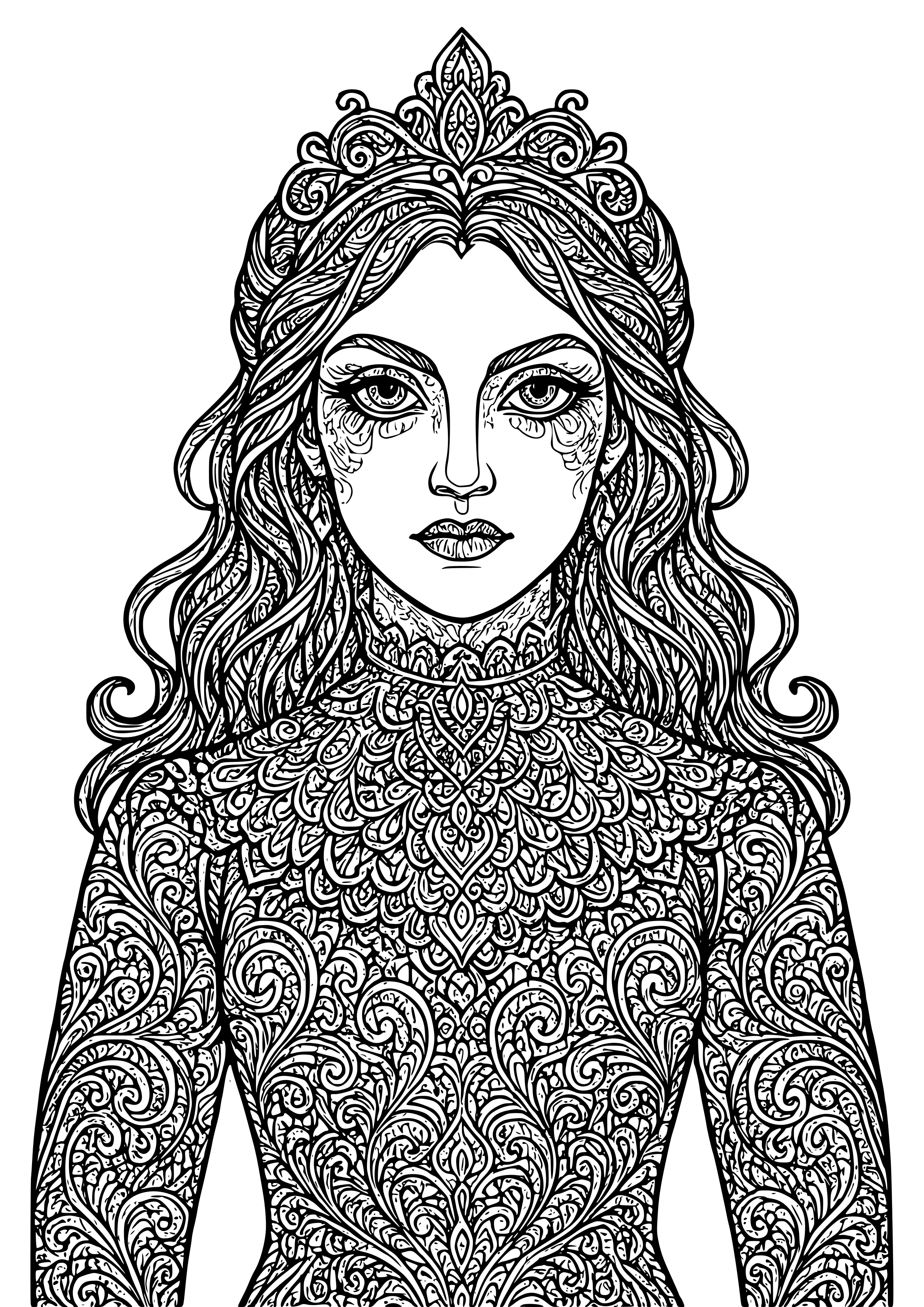Portrait of a Gothic Lady with a Lace Collar Coloring Page