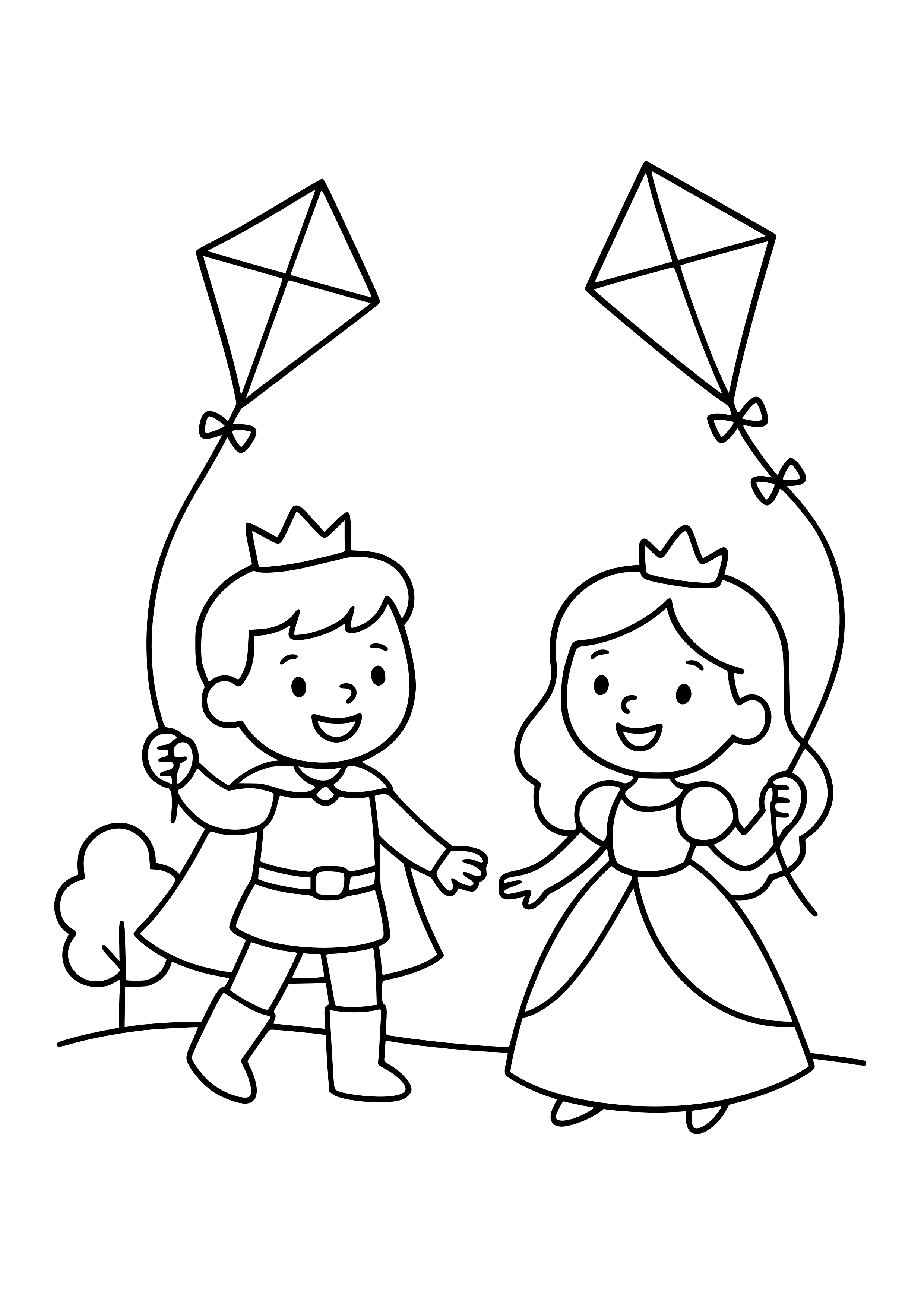 Prince and Princess Flying Kites Coloring Page