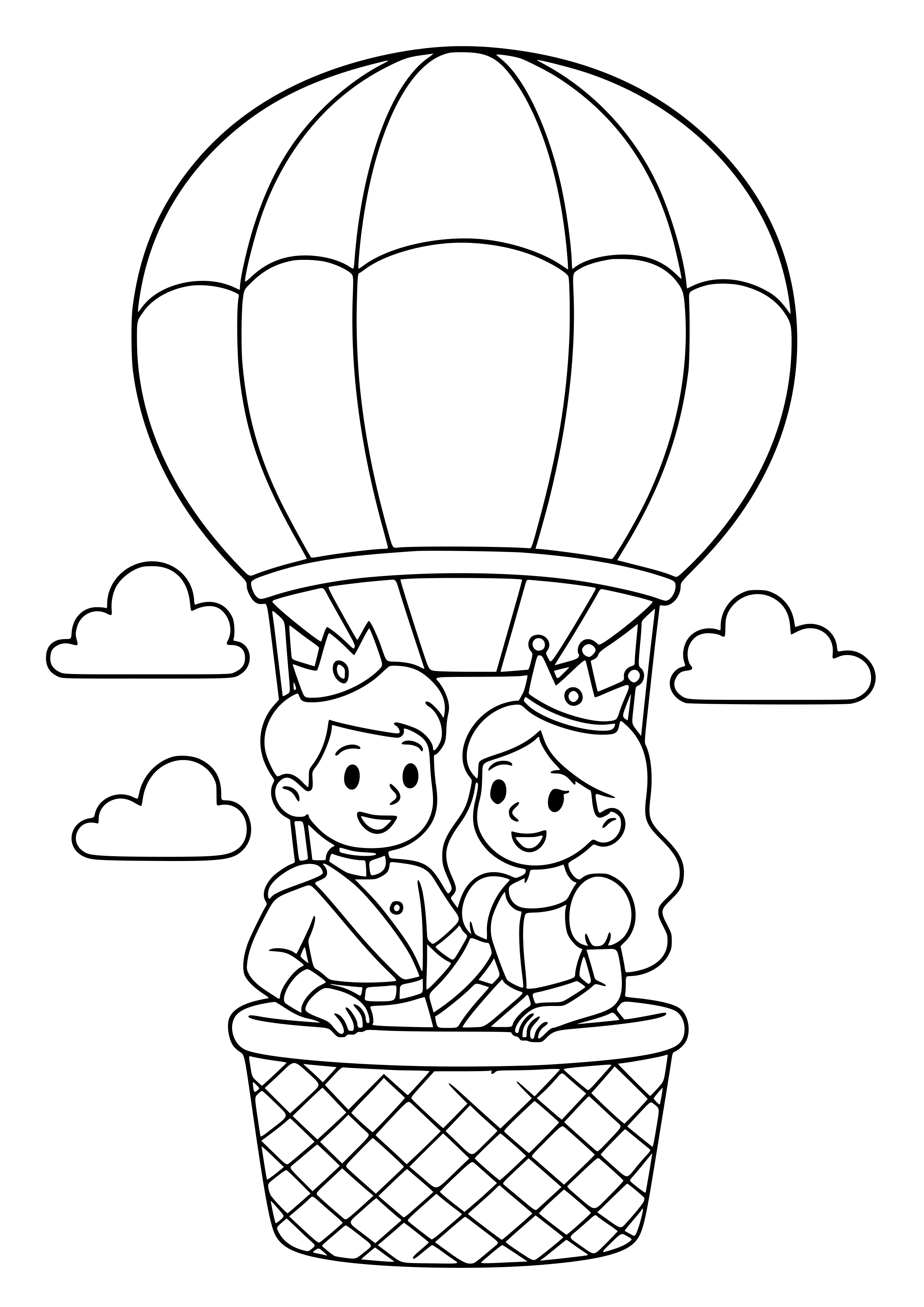 Prince and Princess in a Hot Air Balloon Coloring Page