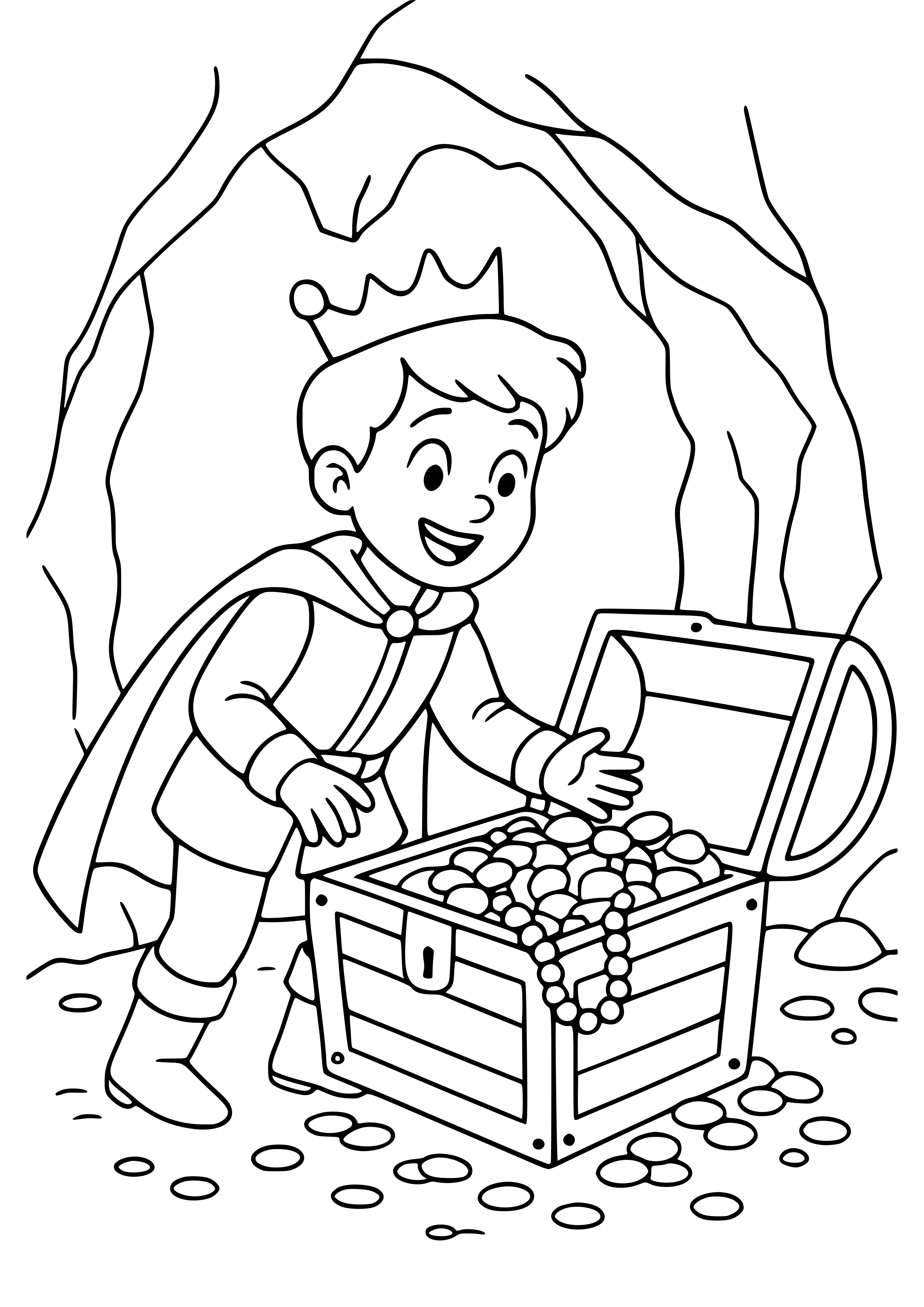 Prince Discovering a Hidden Treasure Coloring Page