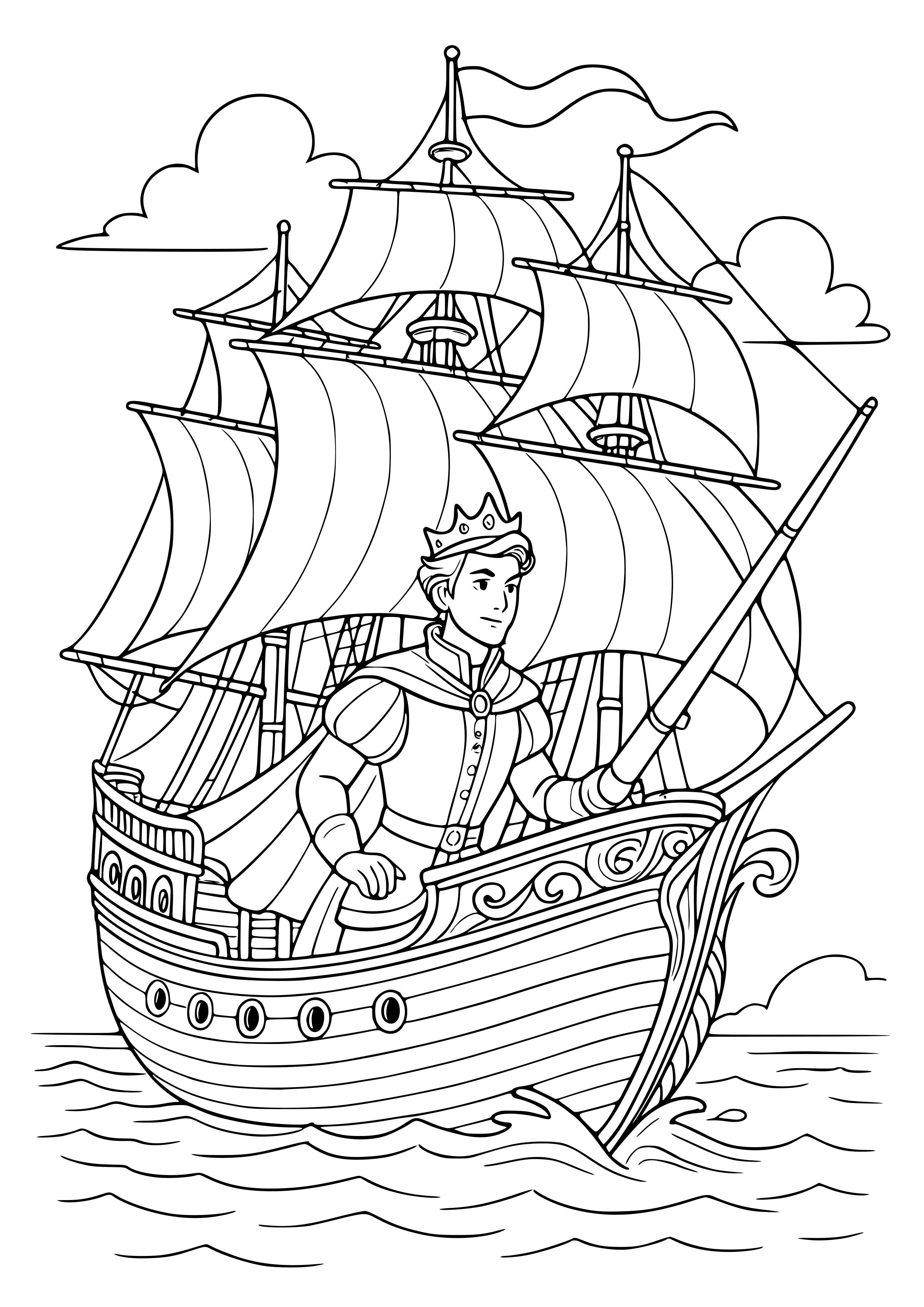 Prince Sailing a Grand Ship Coloring Page