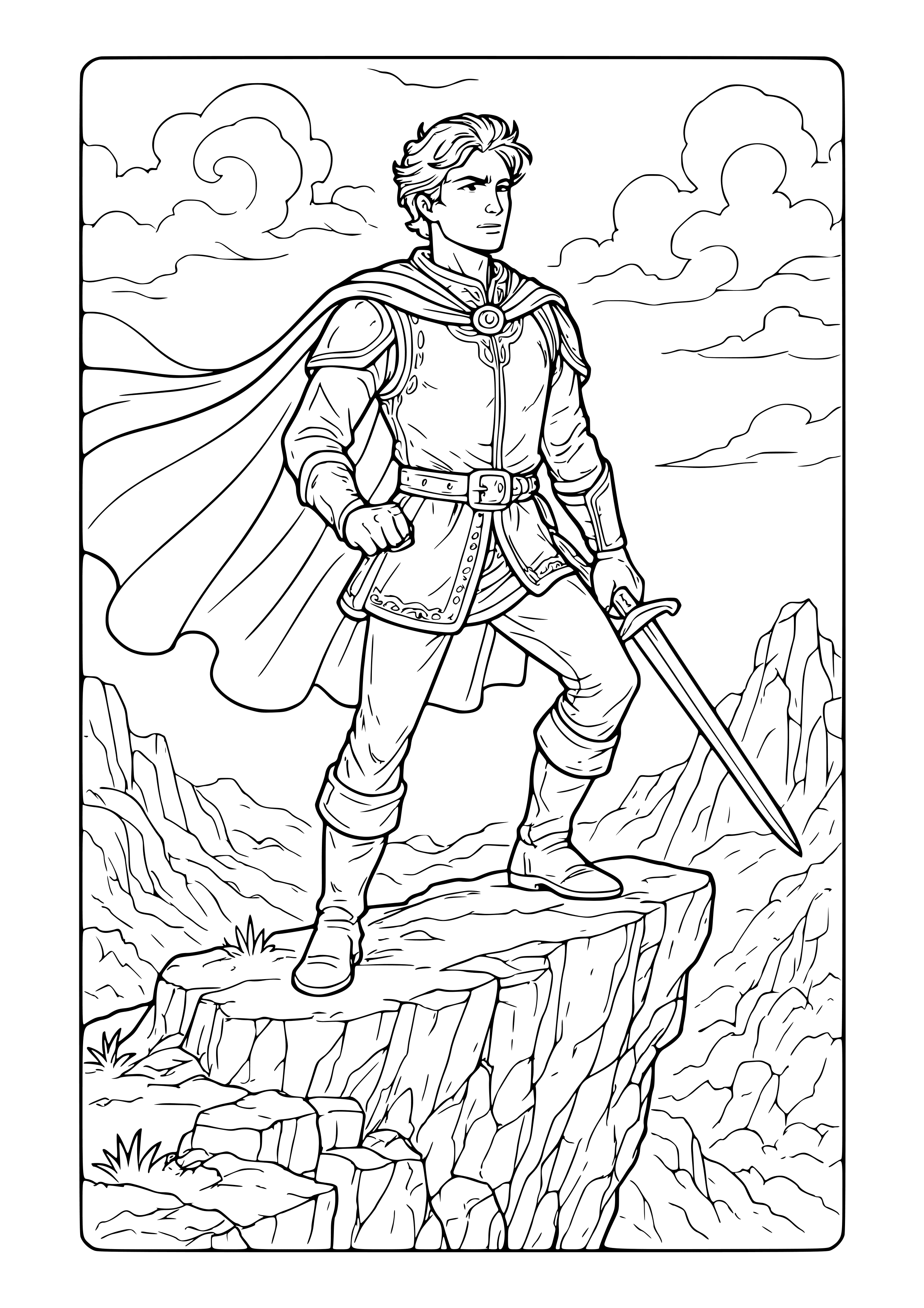 Prince Standing on a Cliff Coloring Page