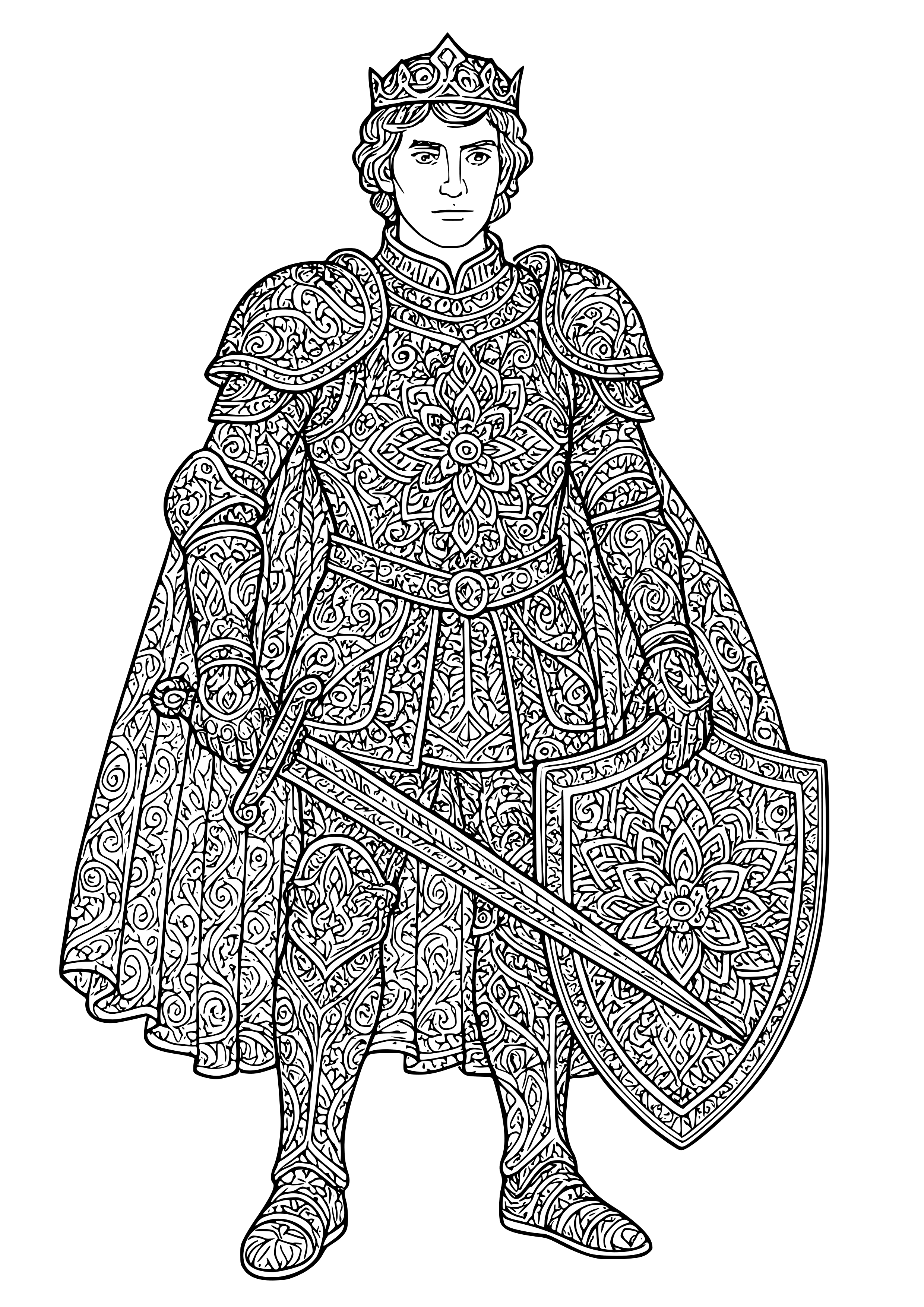 Prince with a Shield and Sword Coloring Page