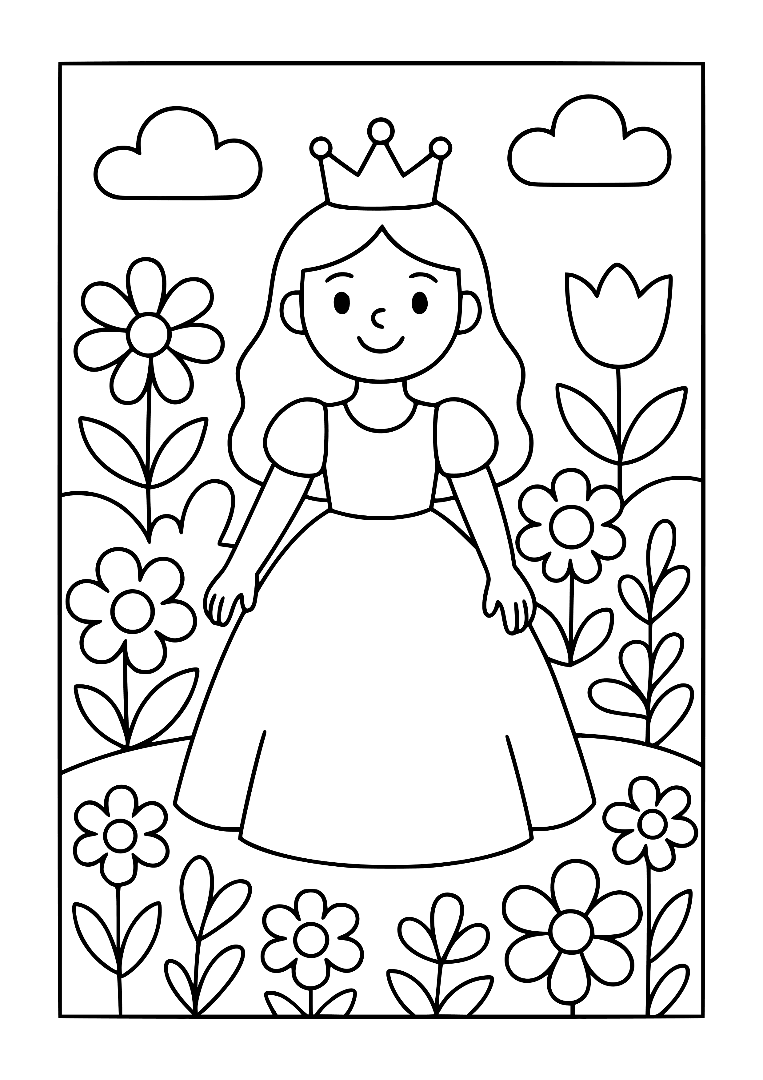 Princess in a Flower Garden Coloring Page