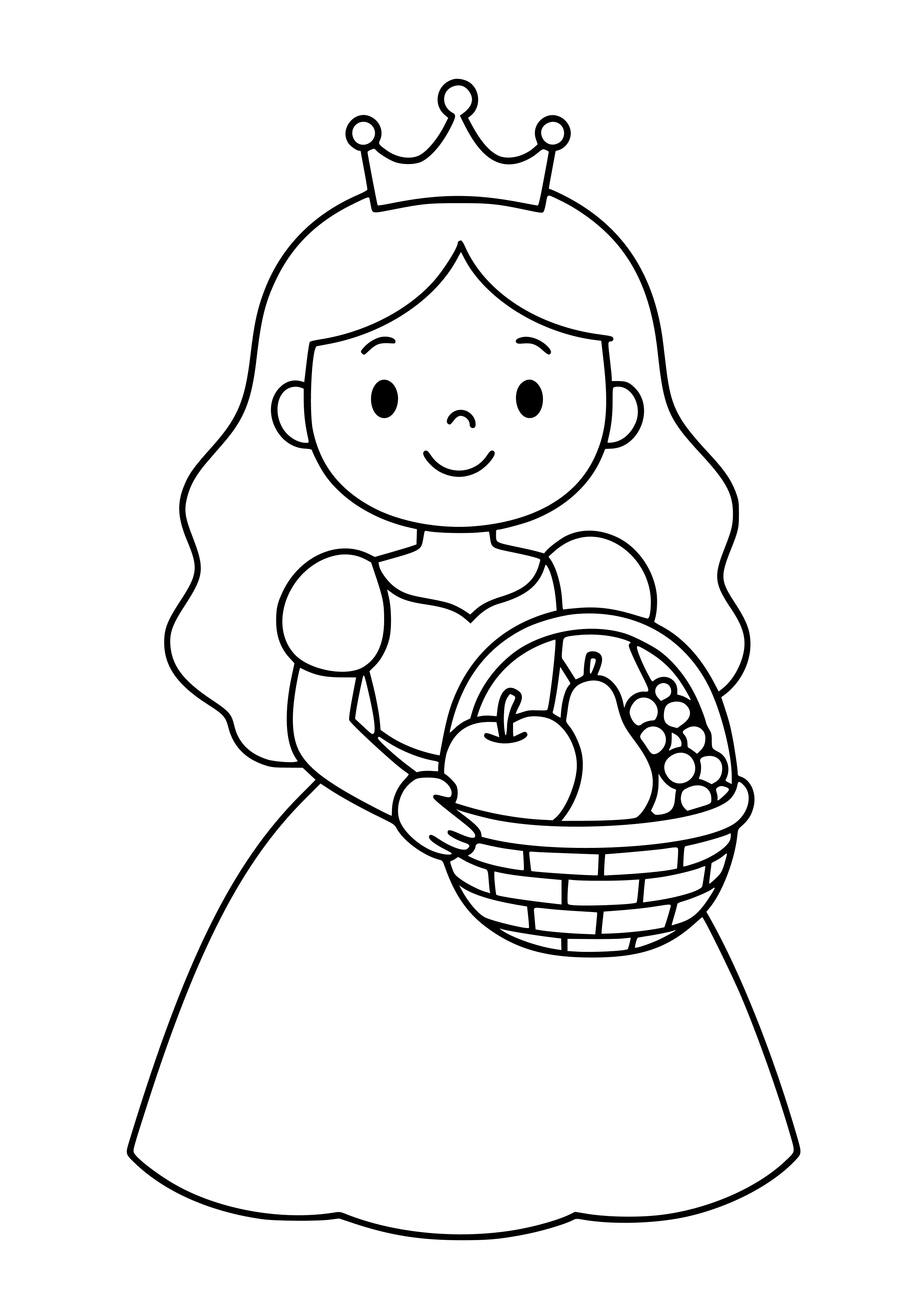 Princess with a Basket of Fruits Coloring Page