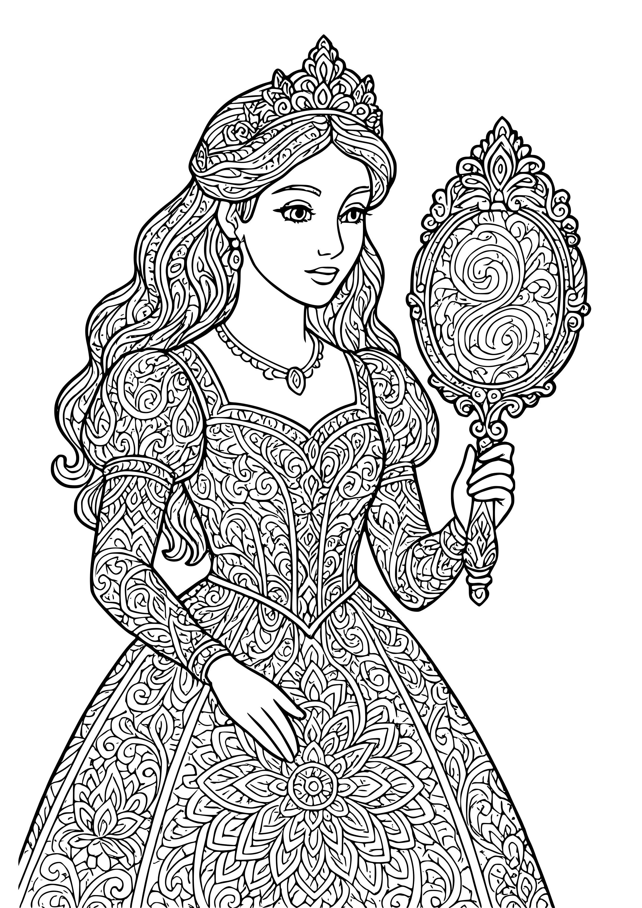 Princess with a Magical Mirror Coloring Page